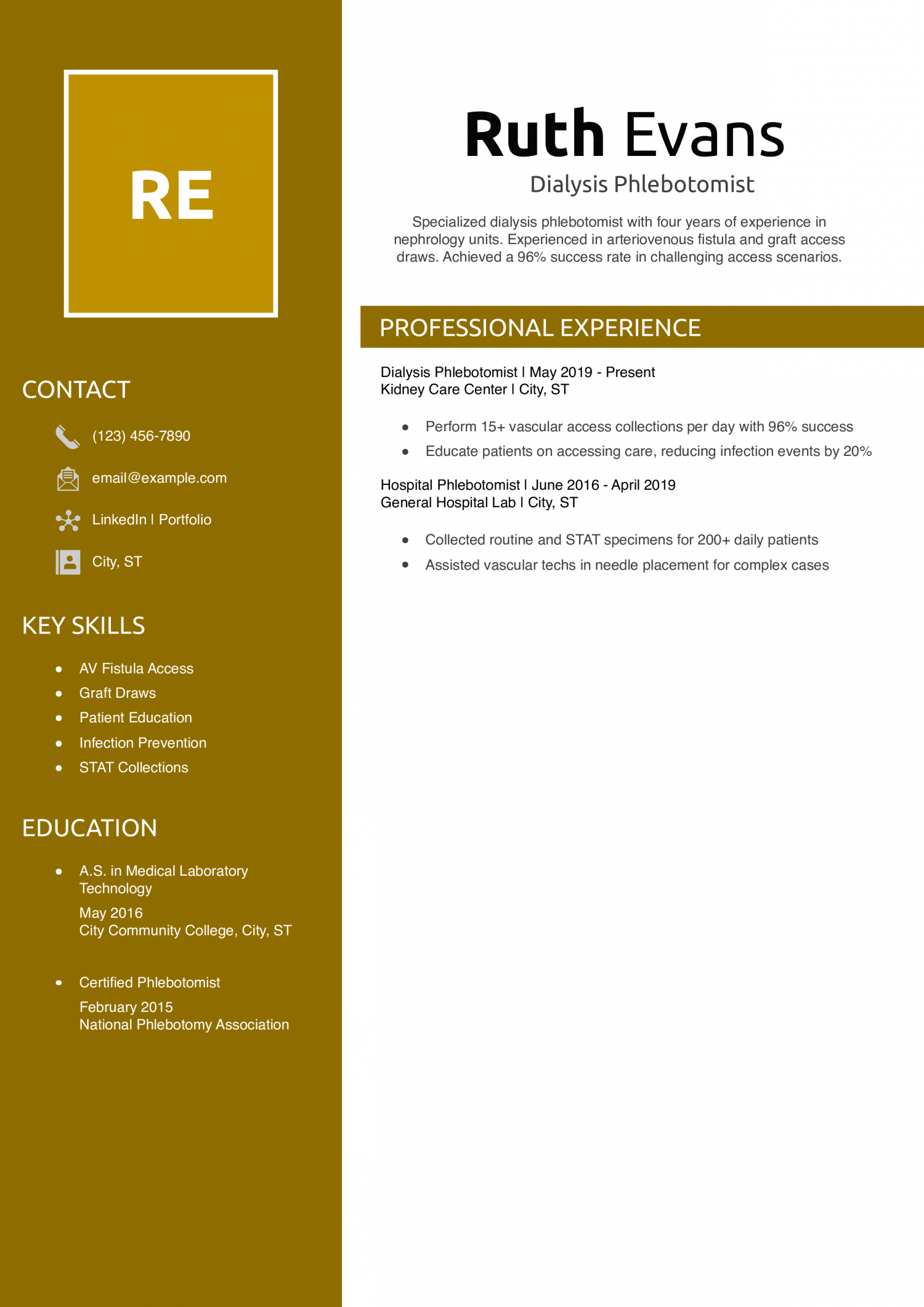 Dialysis Phlebotomist Resume Example