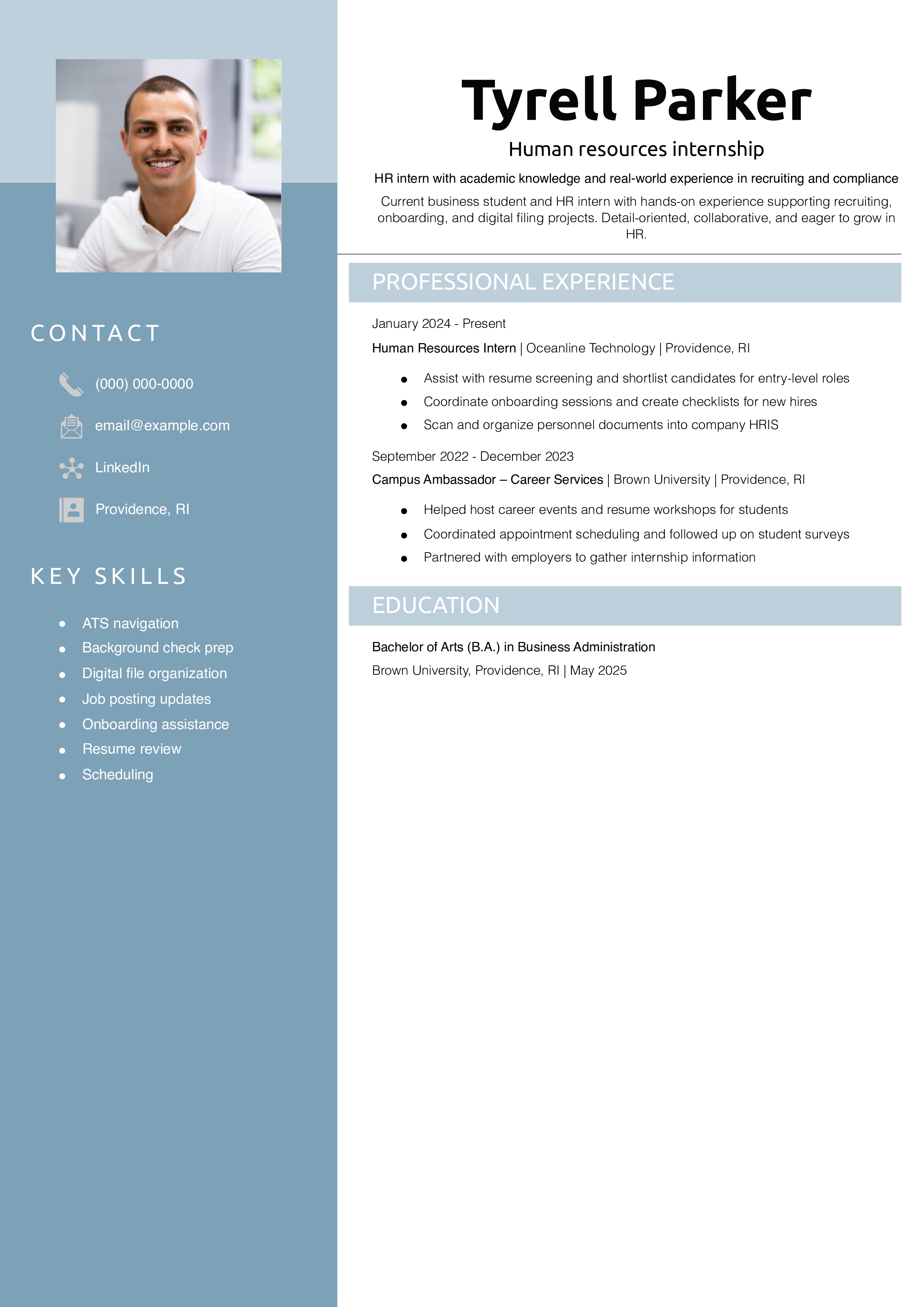 Human resources internship resume