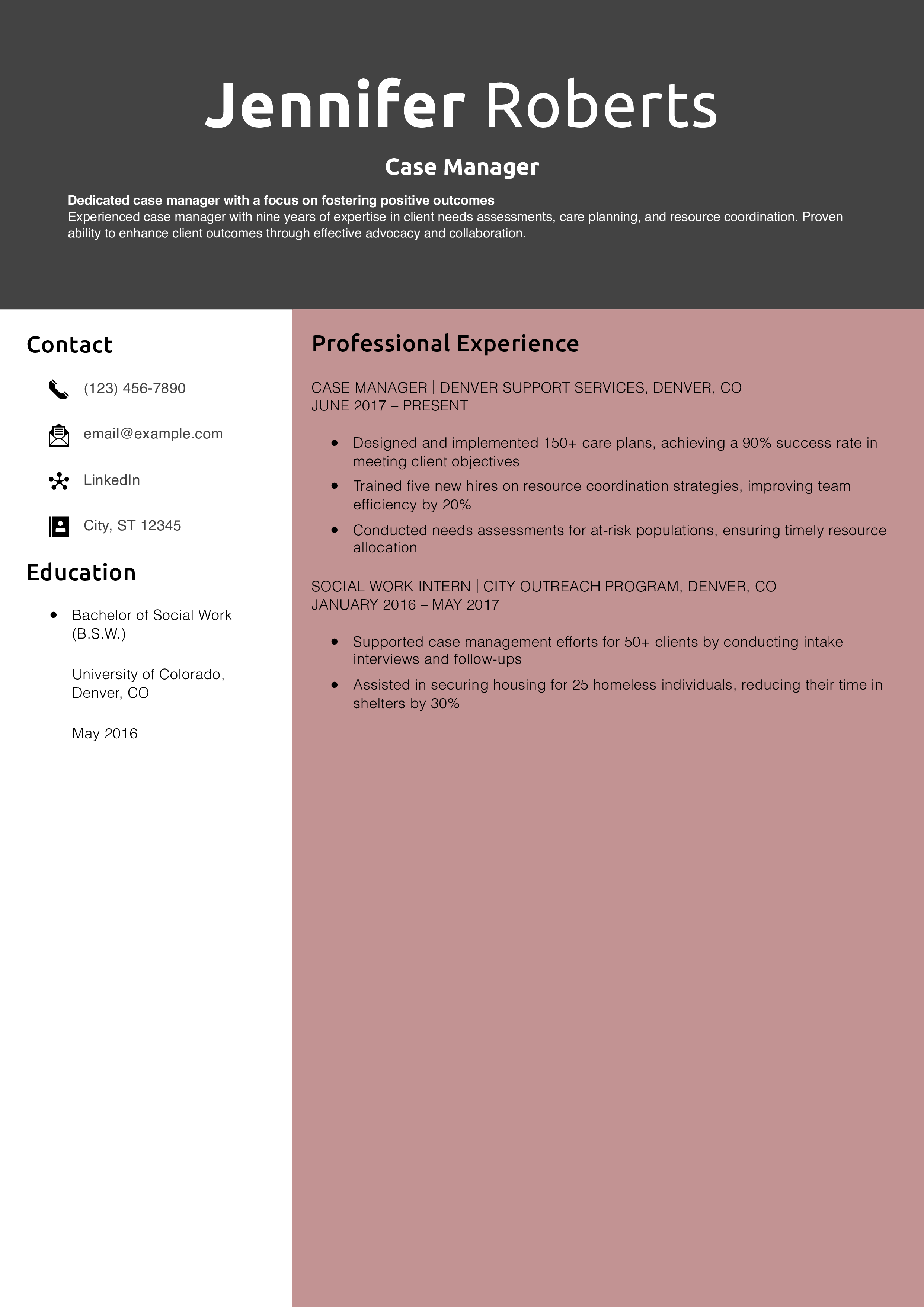 Case Manager Skills Resume Example