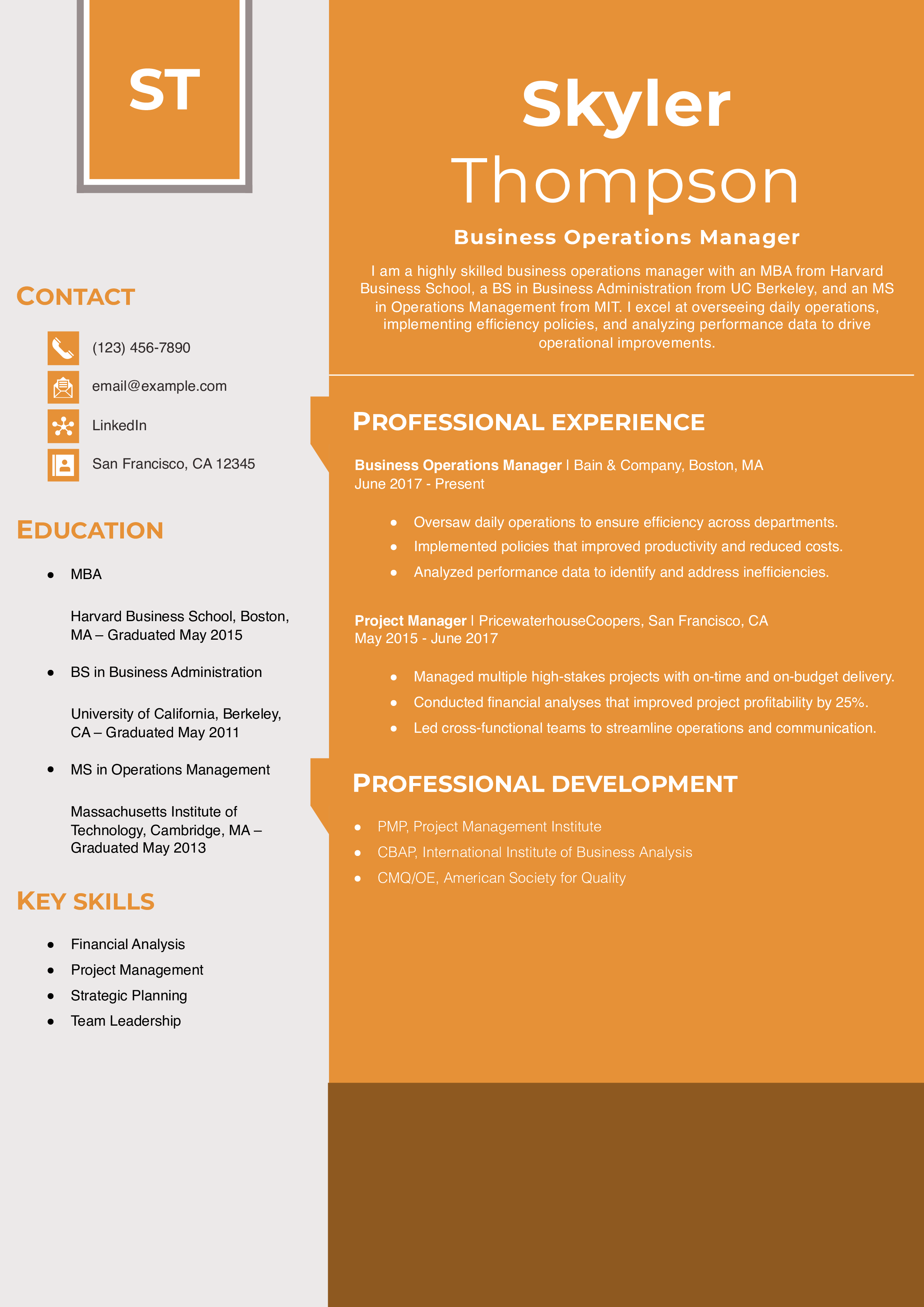 Business Operations Manager Resume Example