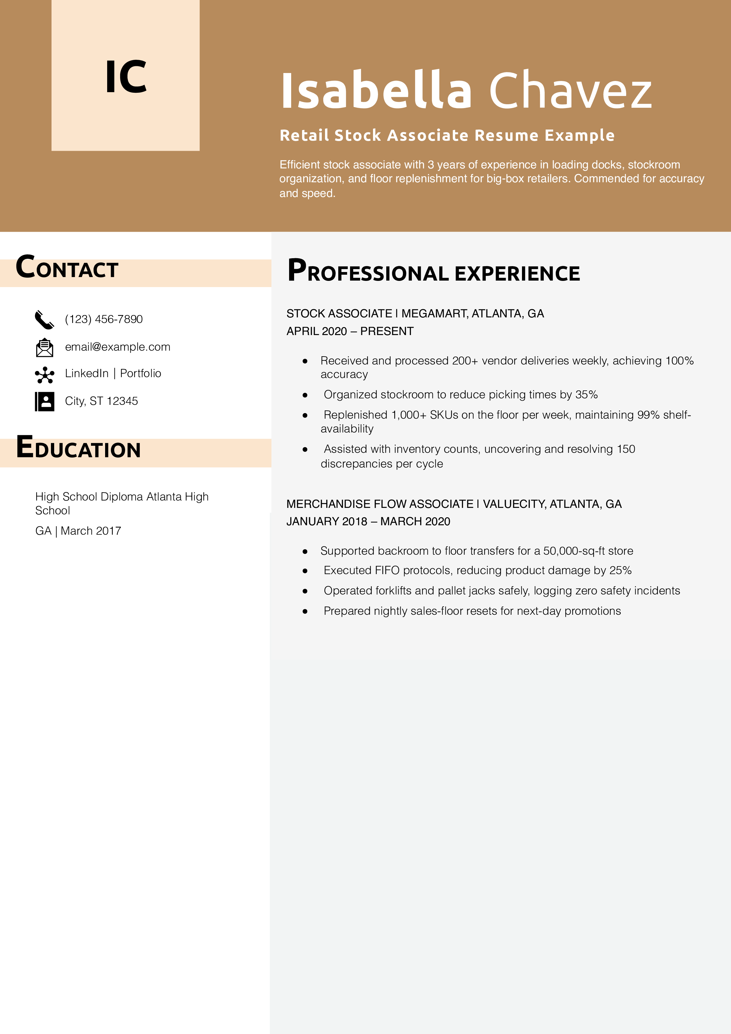 Retail Stock Associate Resume Example