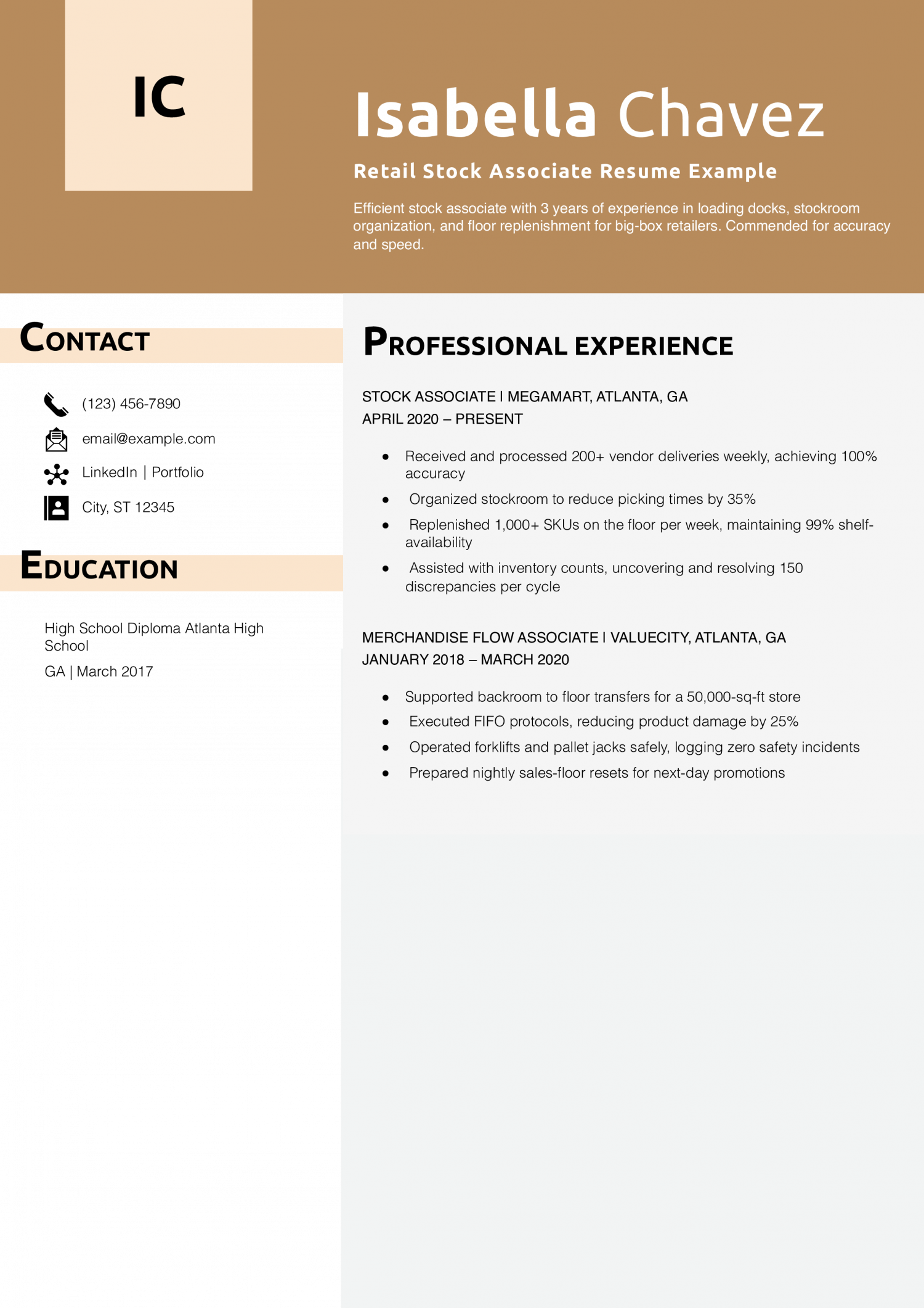 Retail Stock Associate Resume Example