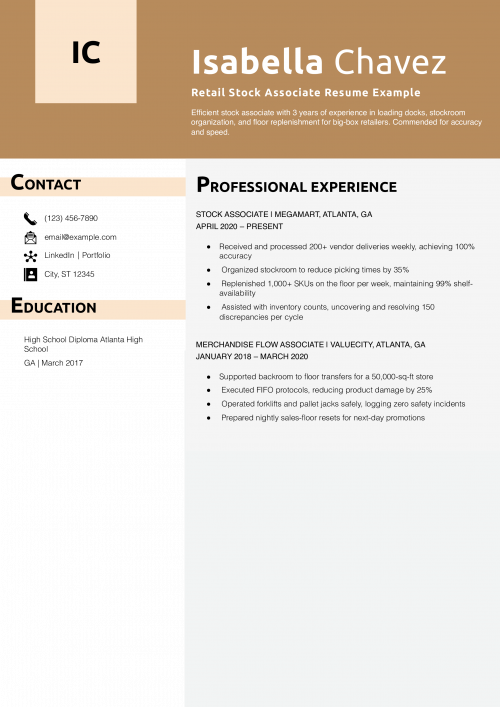 Retail Stock Associate Resume Example