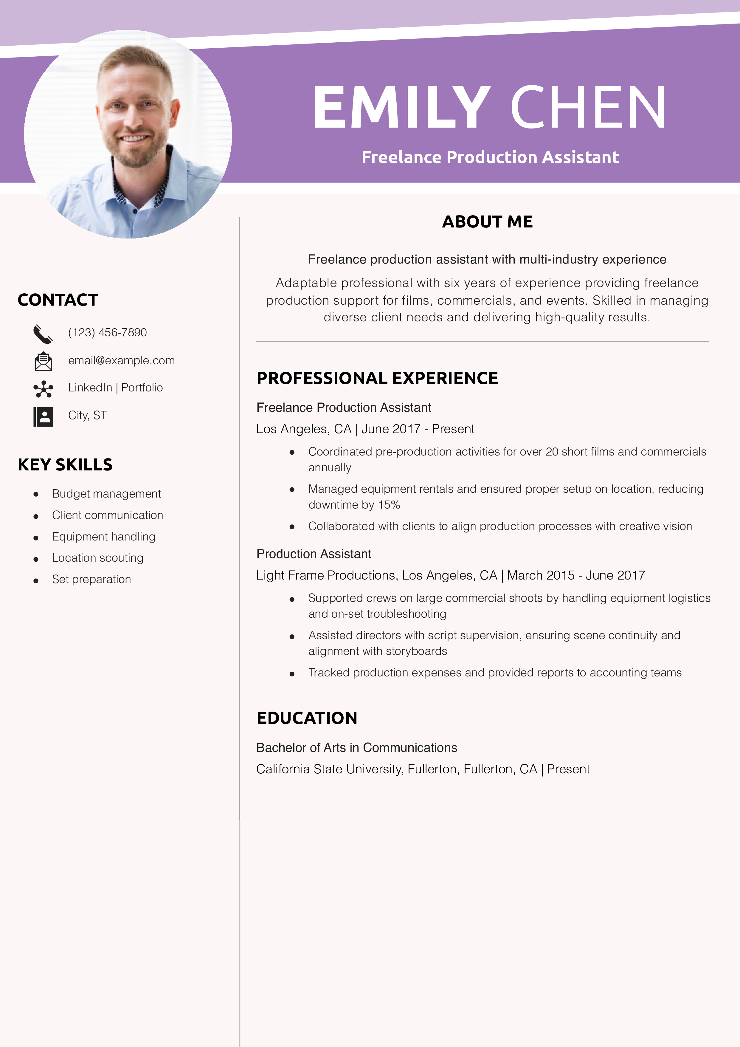 Freelance Production Assistant Resume