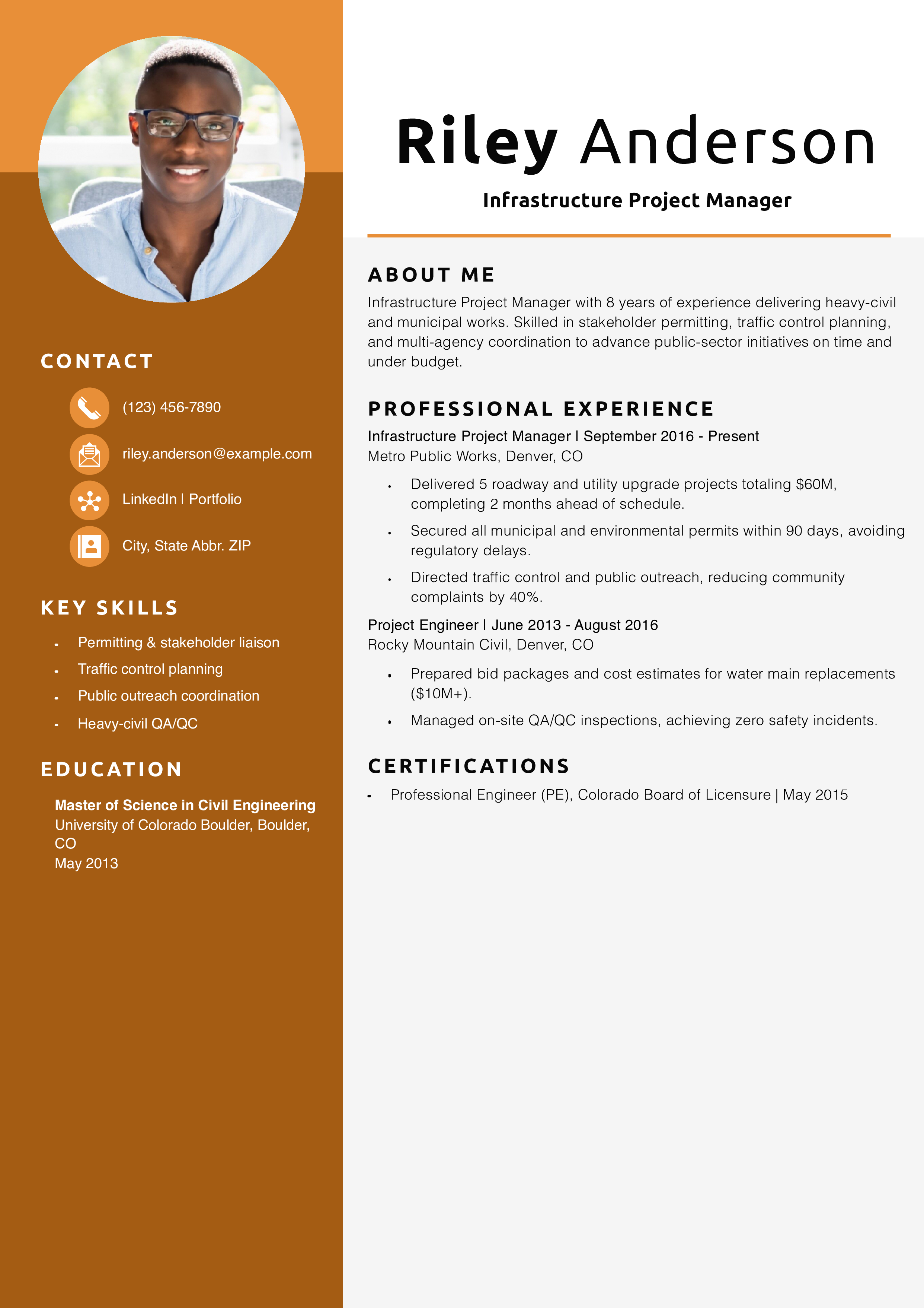 Infrastructure Project Manager Resume Example 