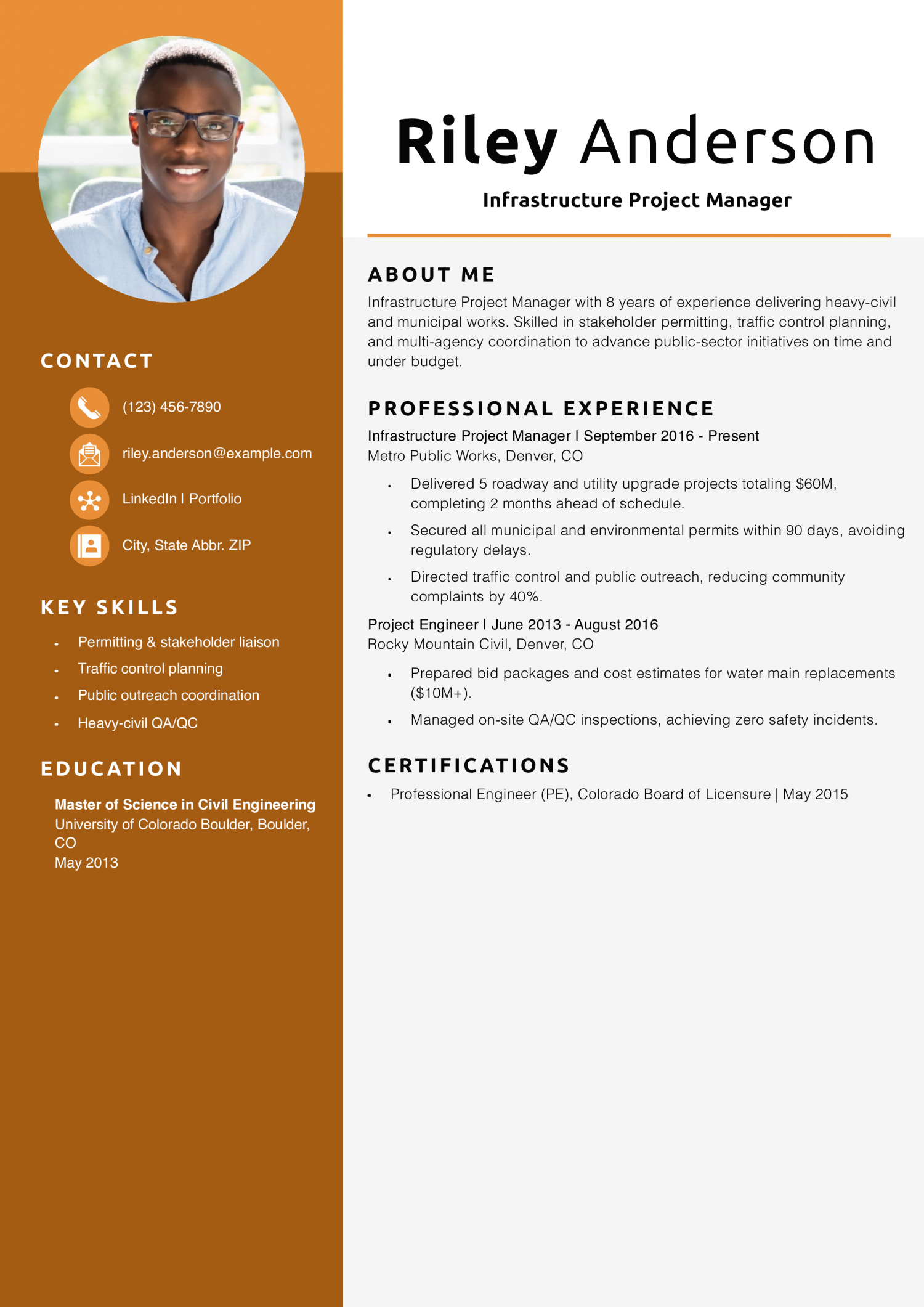Infrastructure Project Manager Resume Example 