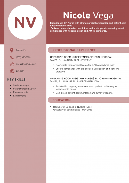Operating Room Nurse Job Description Resume