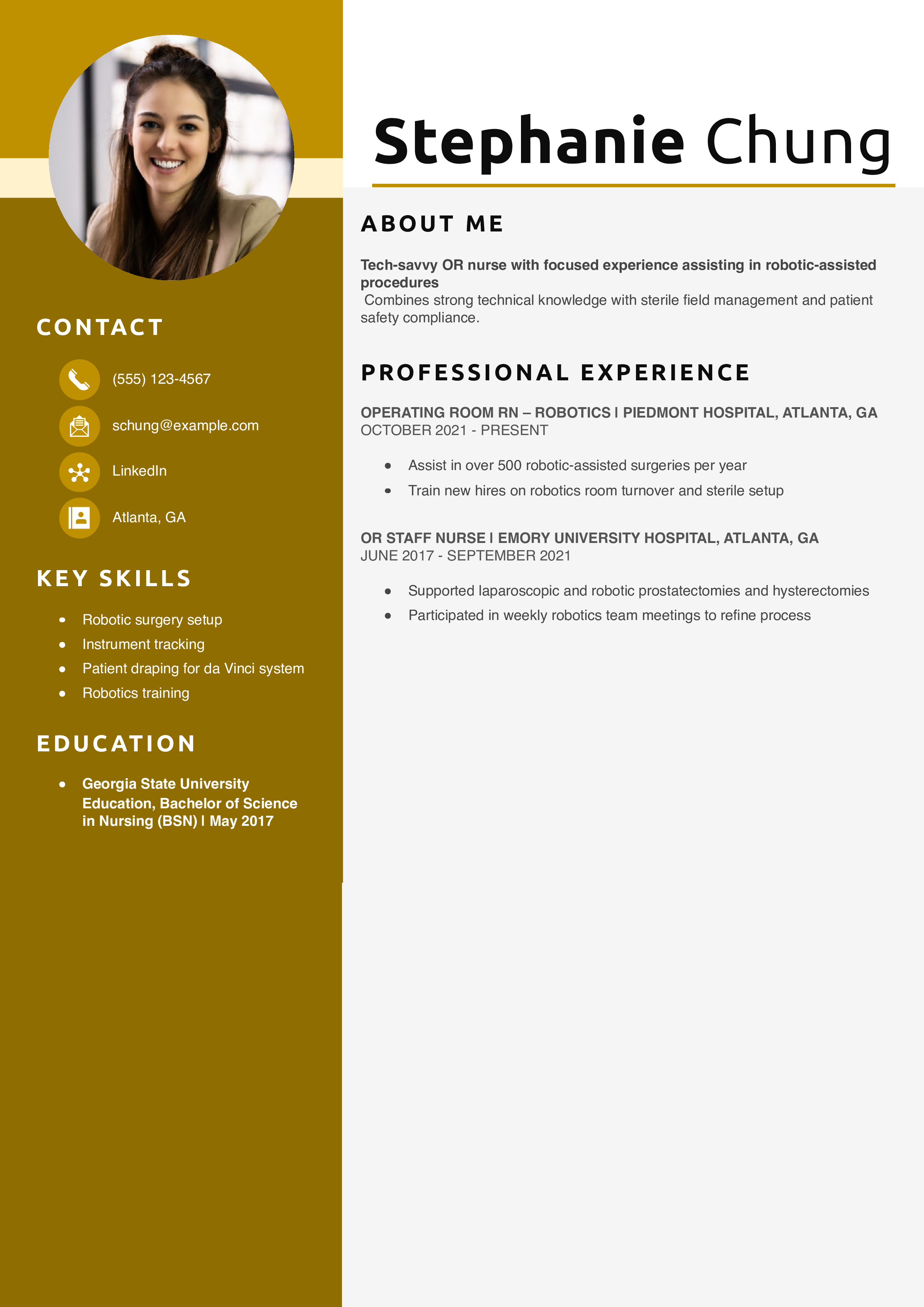 OR Nurse – Robotic Surgery Resume