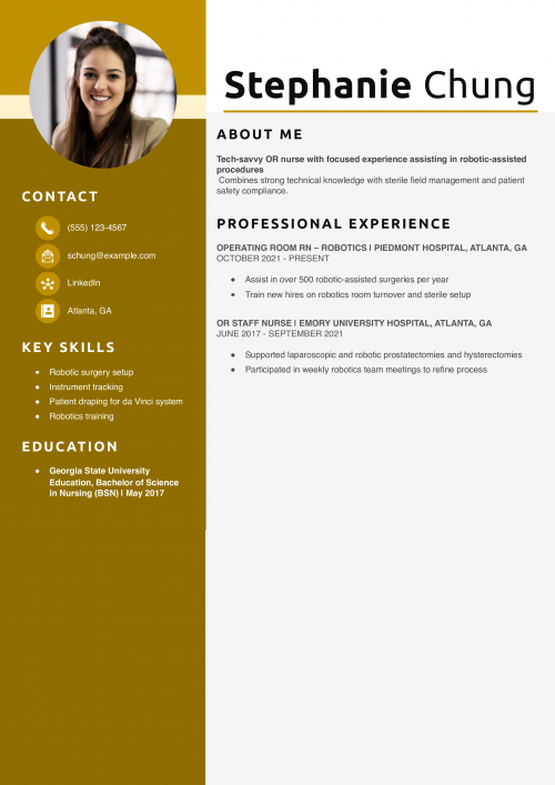 OR Nurse – Robotic Surgery Resume