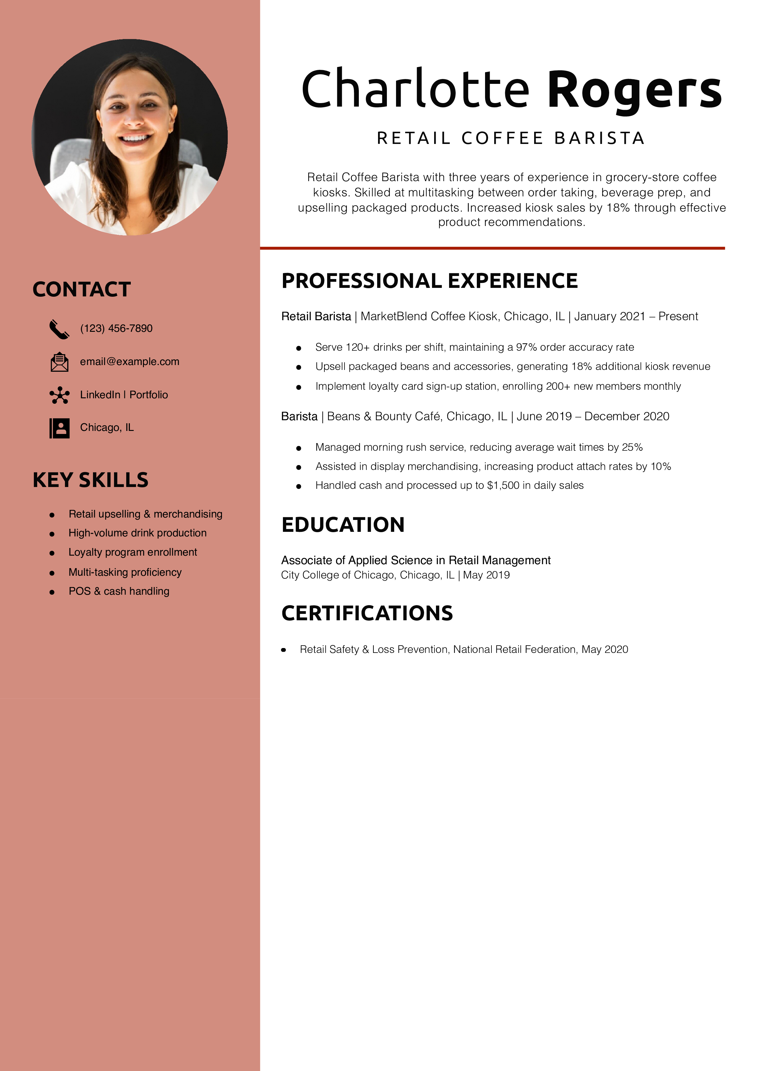 Retail Coffee Barista Resume Example