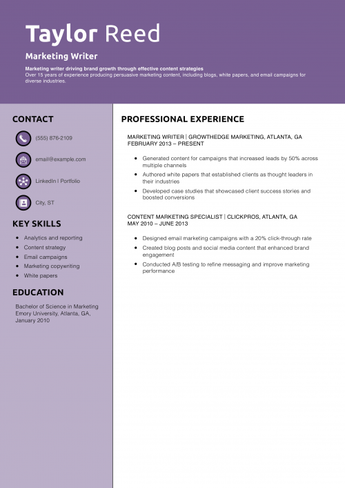 Marketing Writer Resume