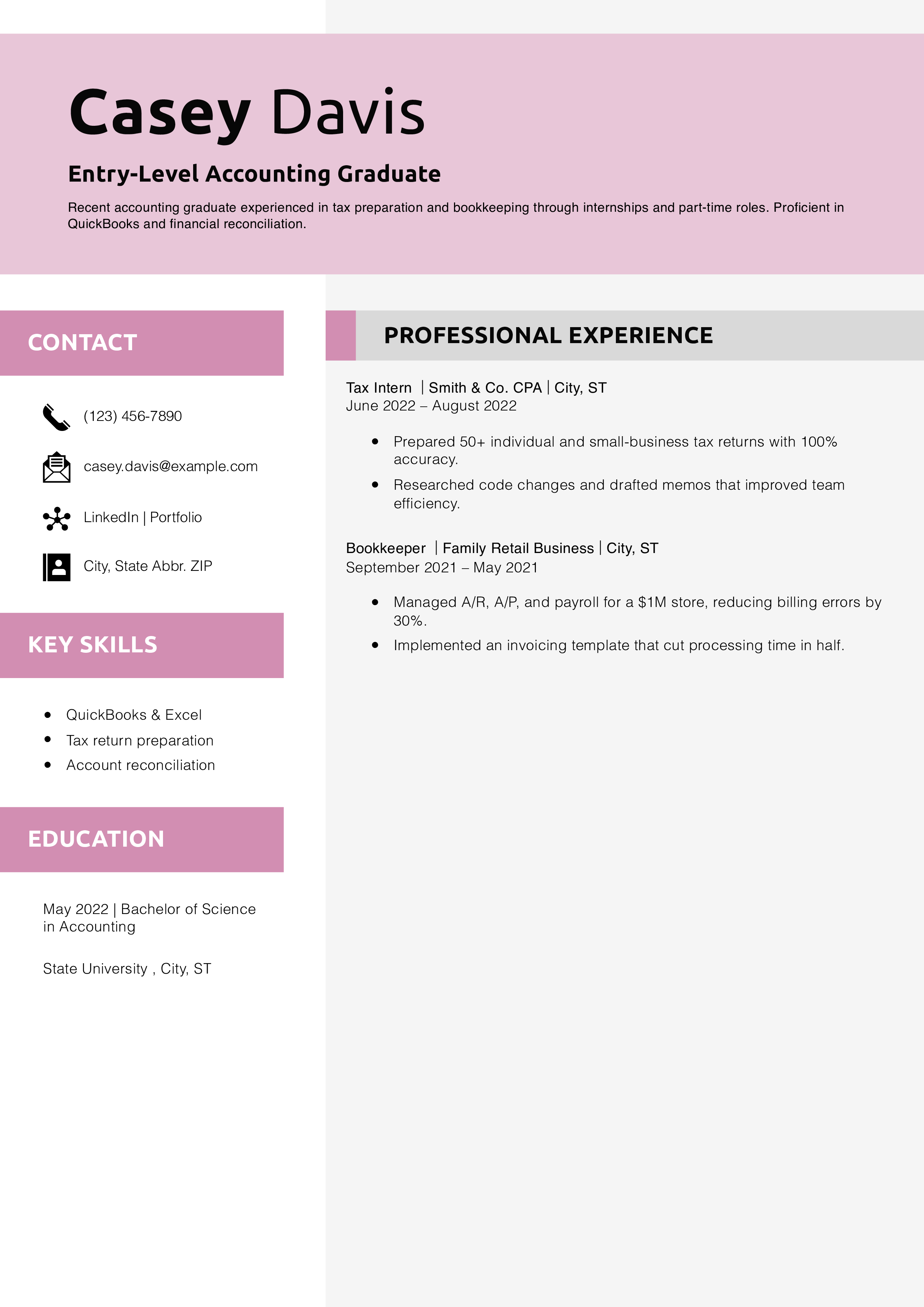 Entry-Level Accounting Graduate Resume Example 