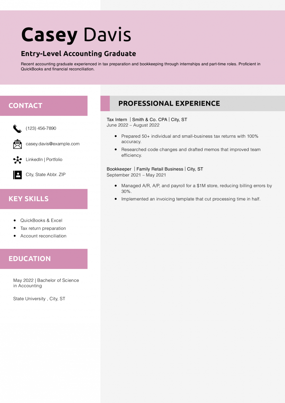 Entry-Level Accounting Graduate Resume Example 