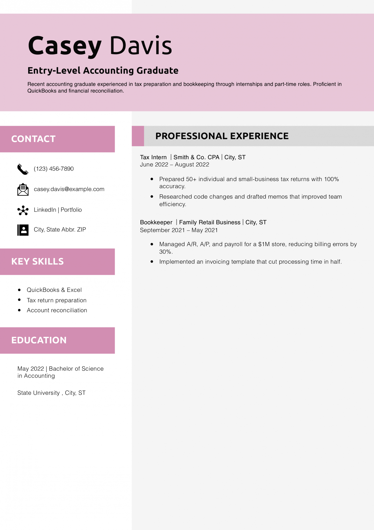 Entry-Level Accounting Graduate Resume Example 