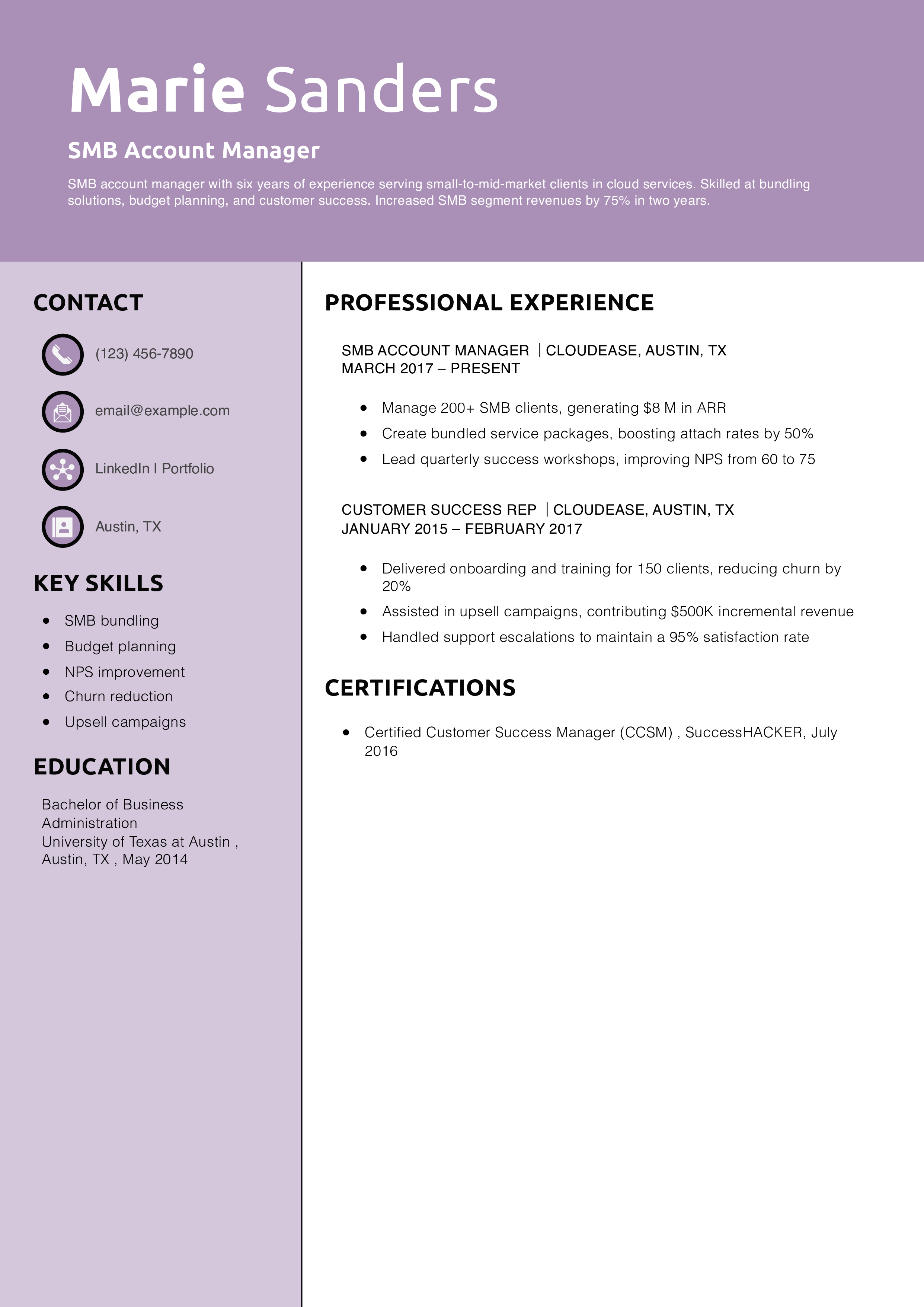 SMB Account Manager Resume Example
