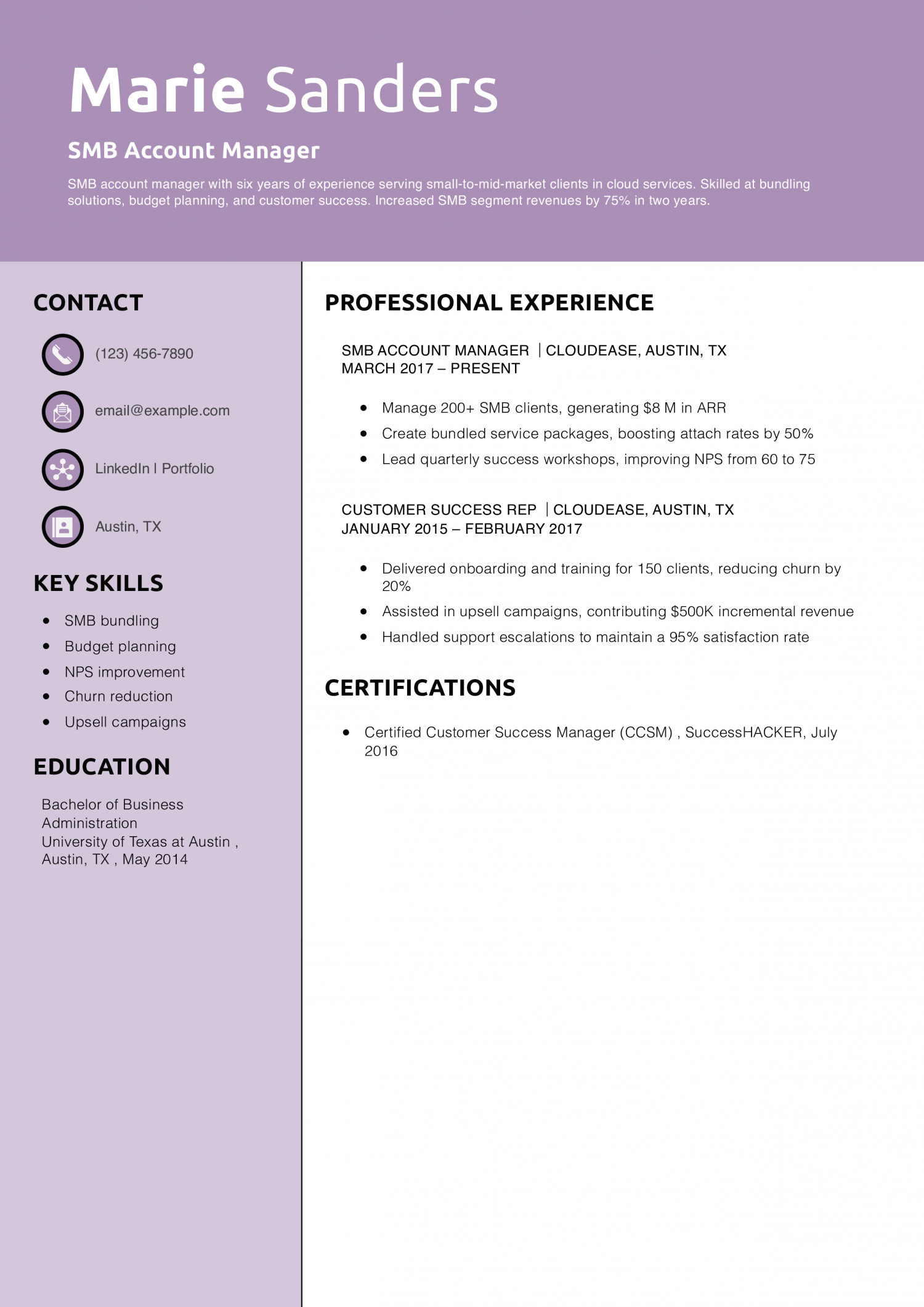 SMB Account Manager Resume Example