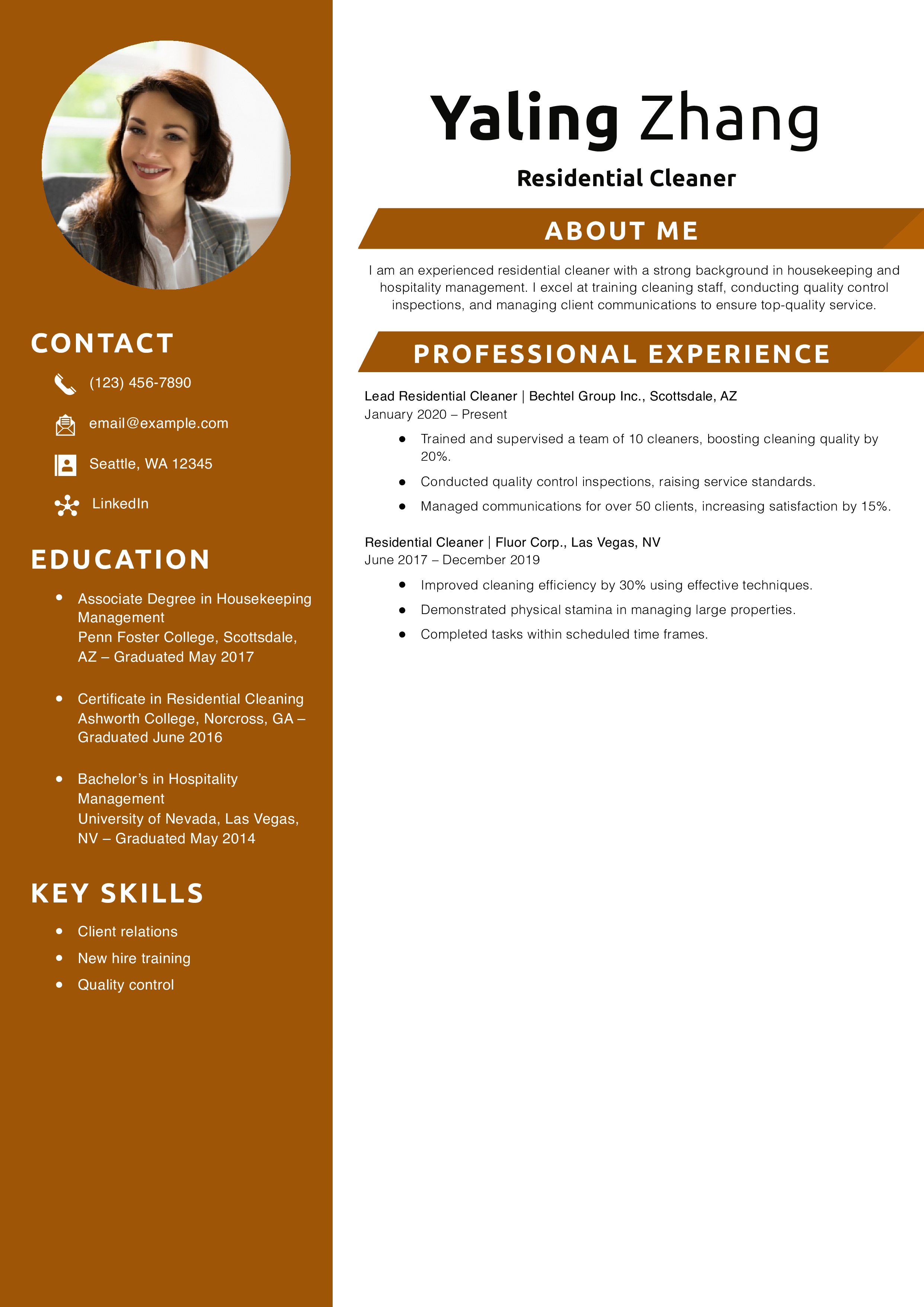 Residential Cleaner Resume Example