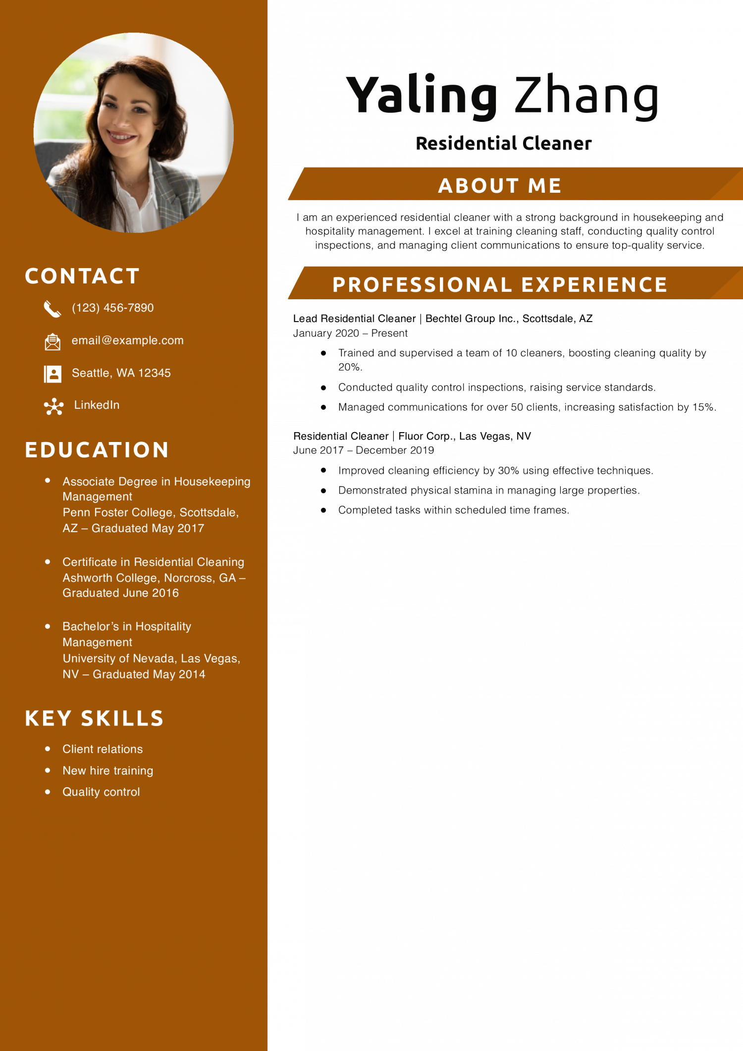 Residential Cleaner Resume Example