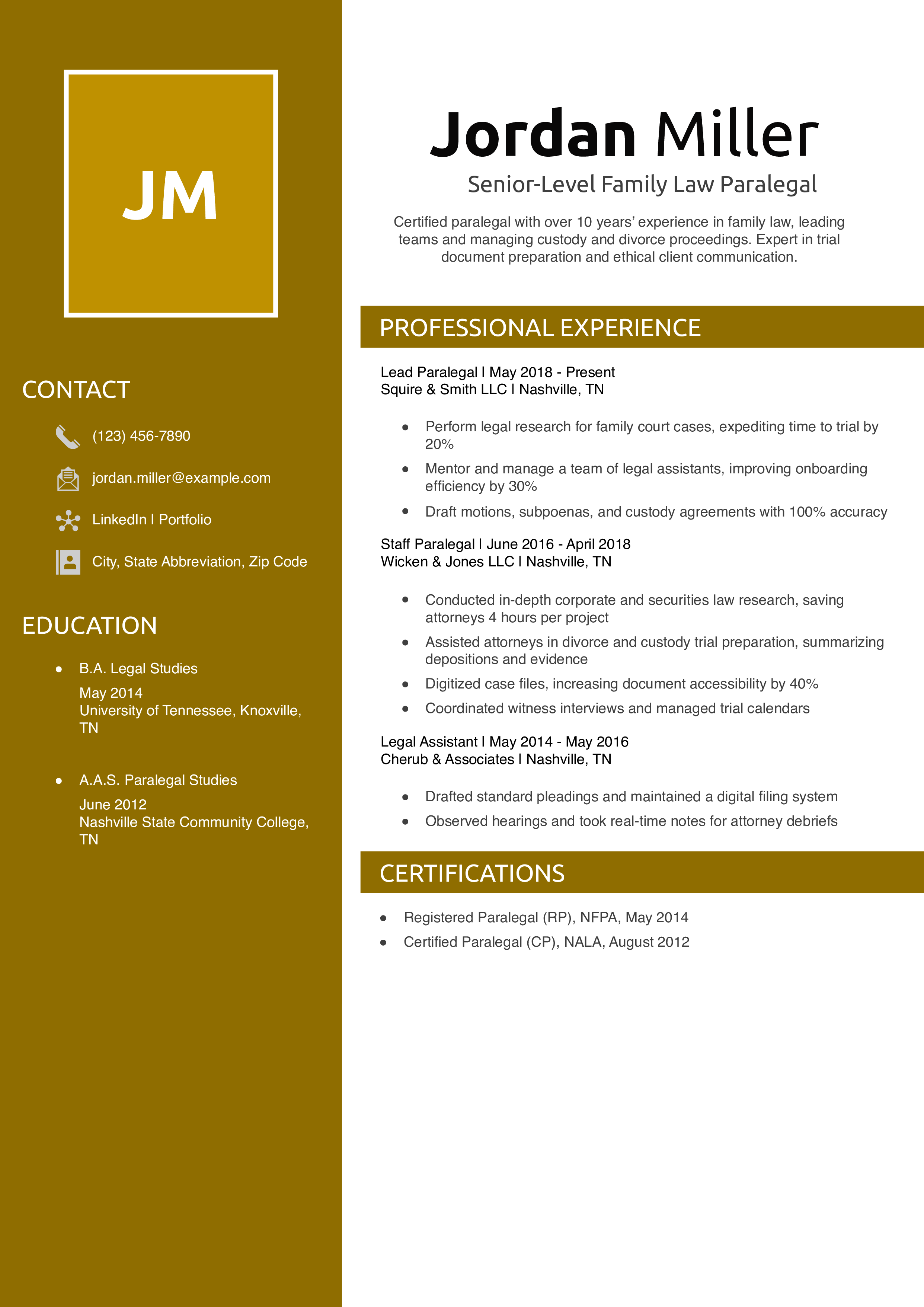 Senior-Level Family Law Paralegal Resume Example