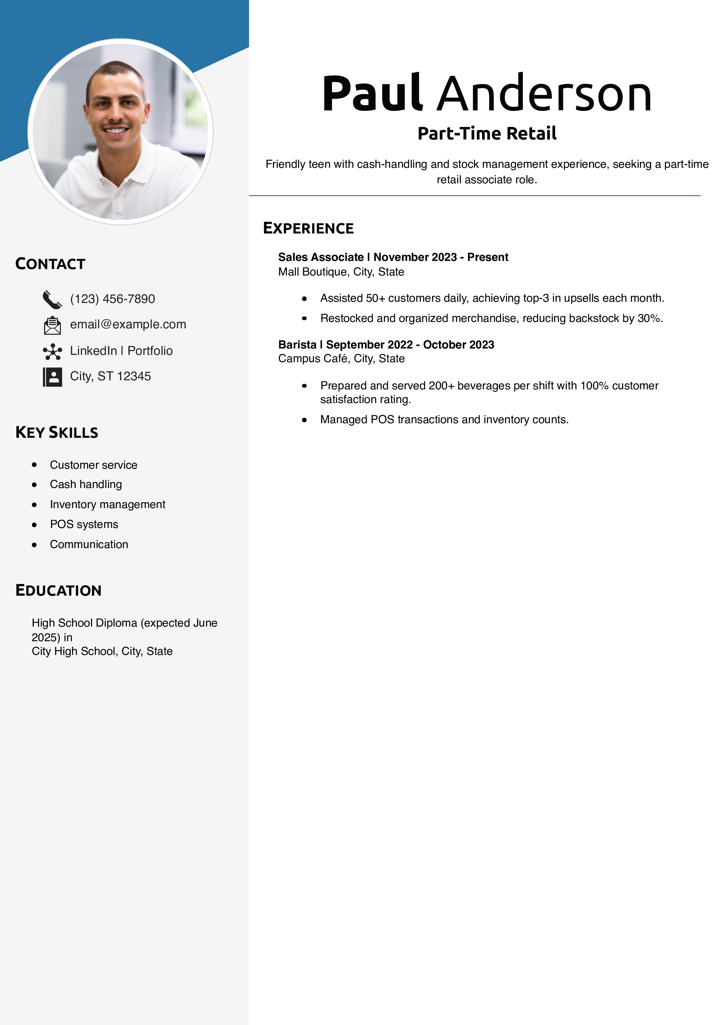 Part-Time Retail Resume Example