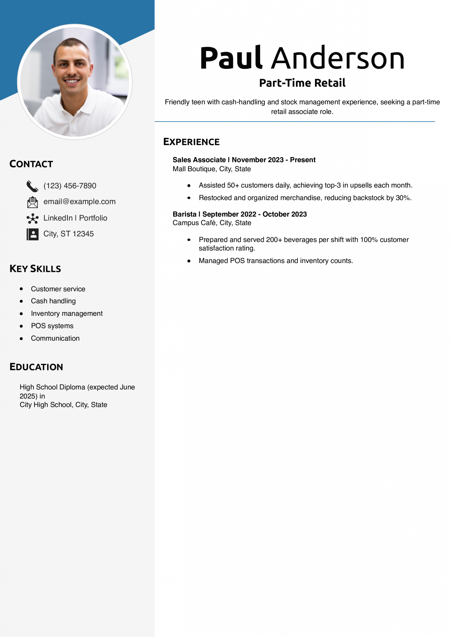 Part-Time Retail Resume Example
