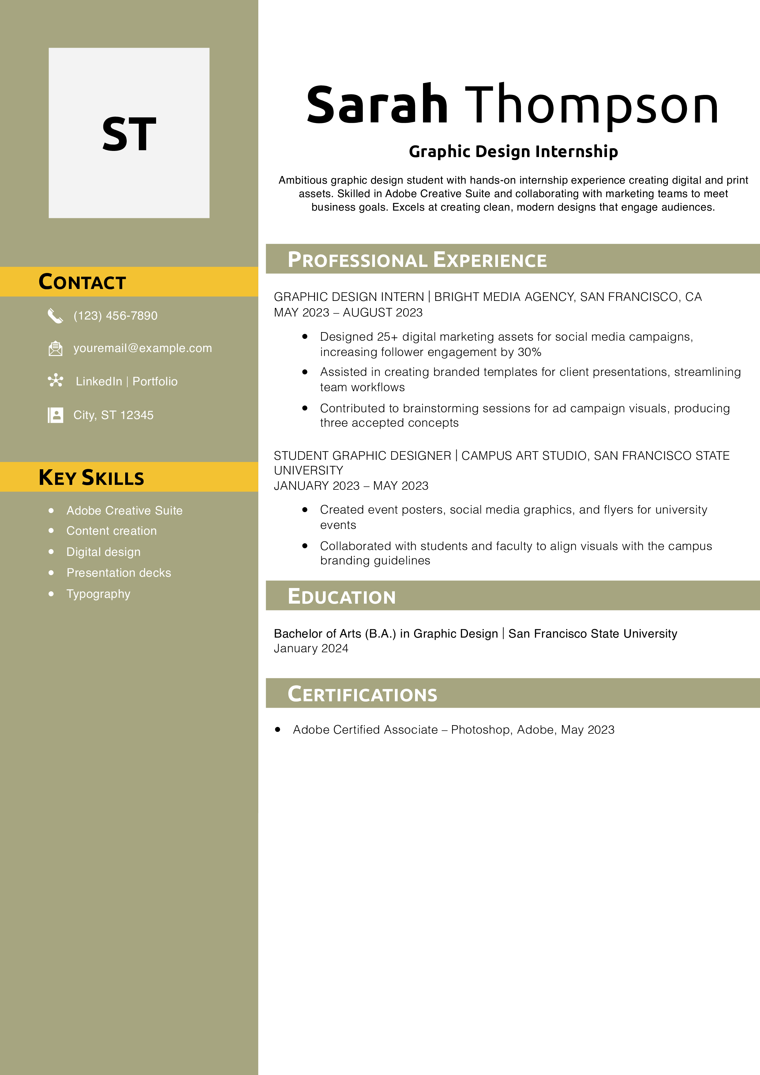 Graphic Design Internship  Resume Example