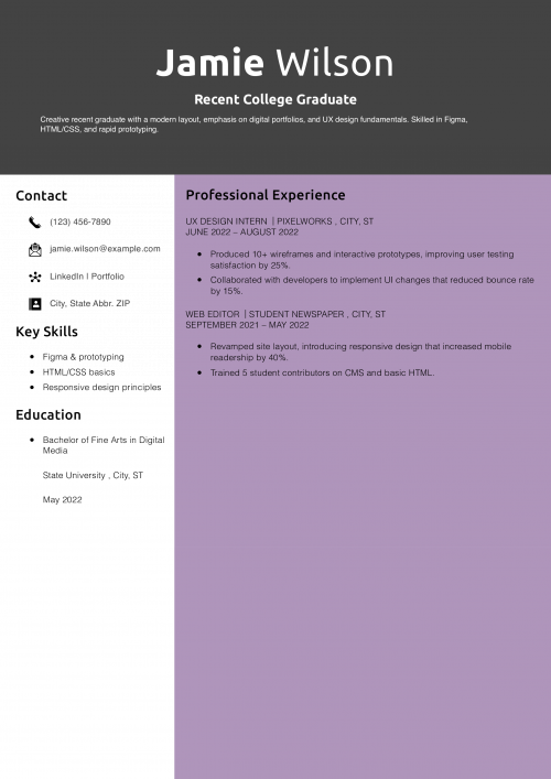 Modern Resume for a Recent College Graduate