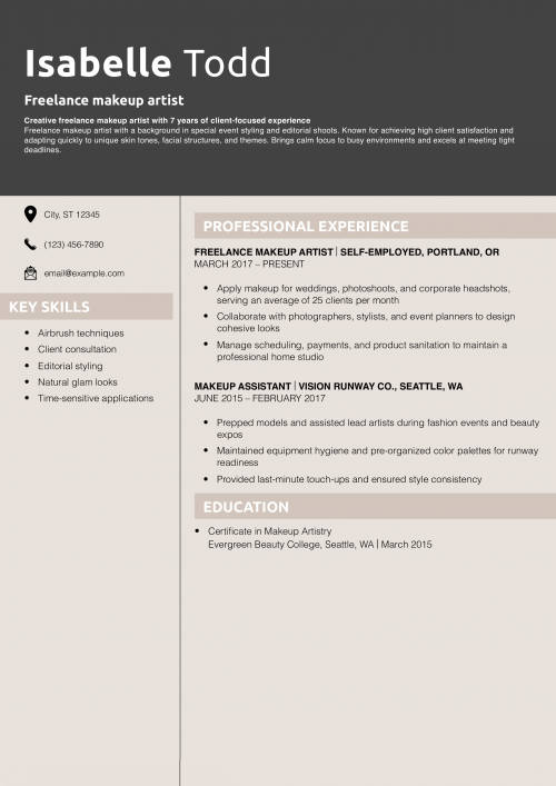 Freelance makeup artist resume example