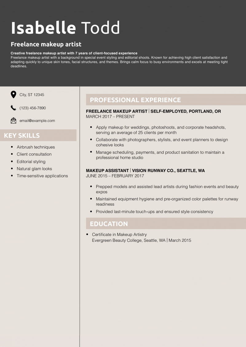 Freelance makeup artist resume example