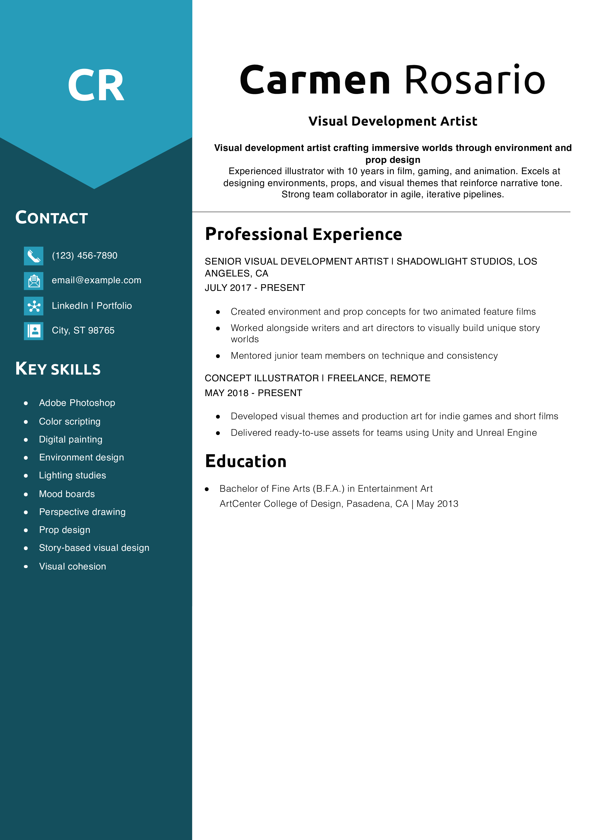 Visual Development Artist Resume