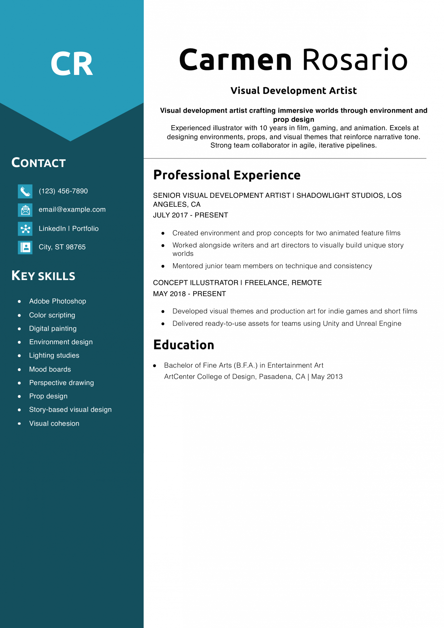 Visual Development Artist Resume