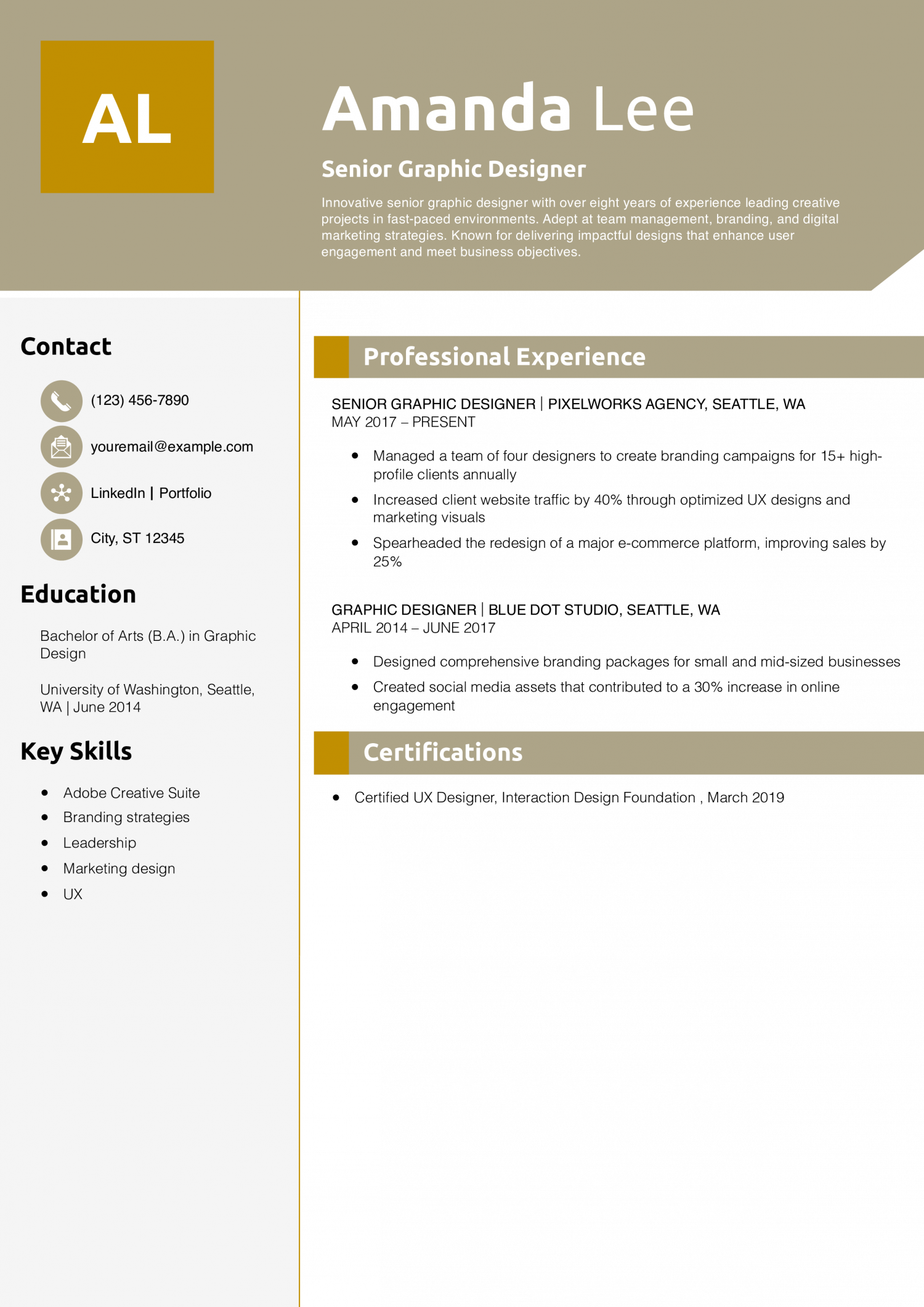 Senior Graphic Designer Resume Example