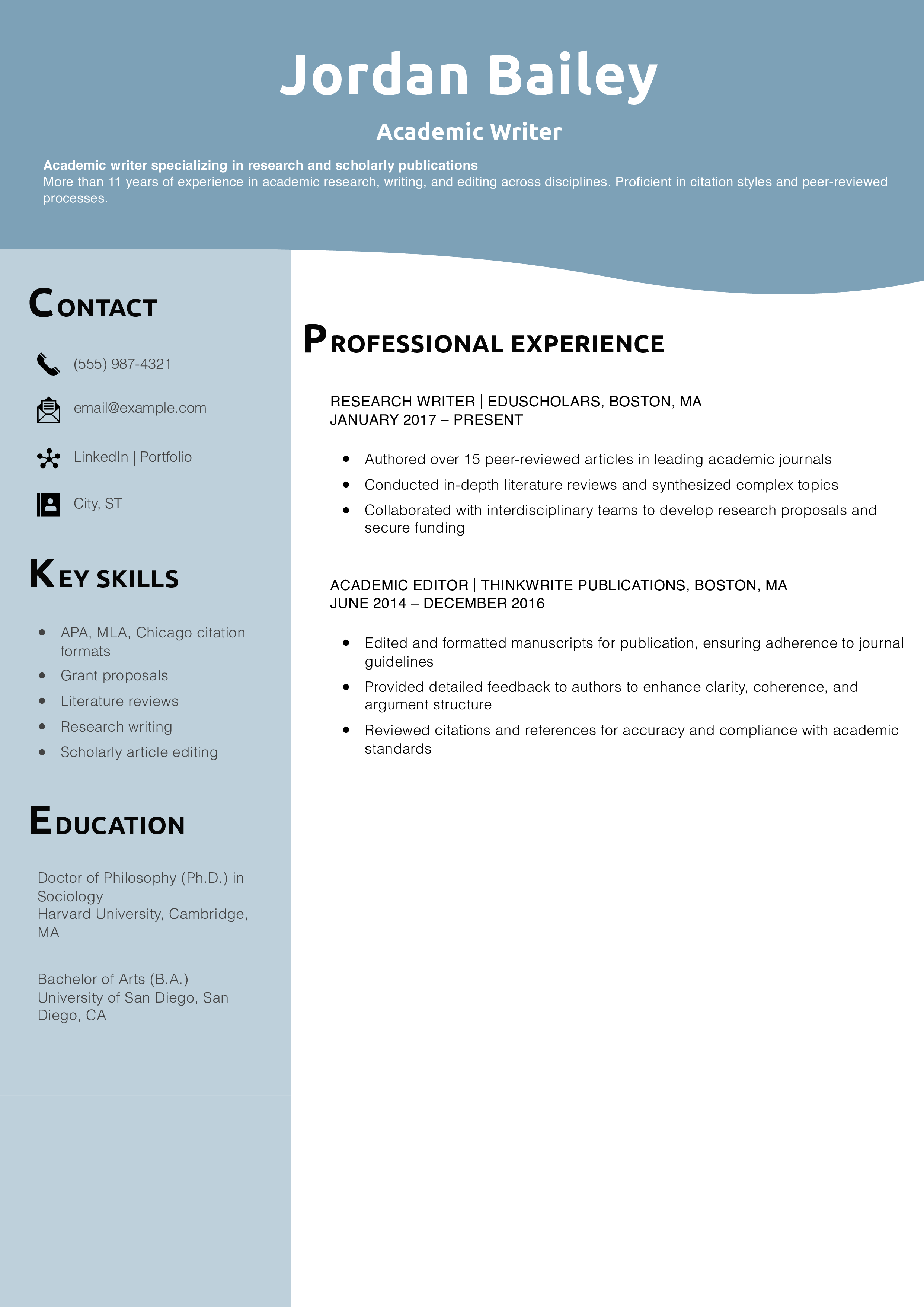 Academic Writer Resume