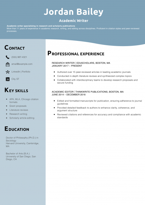 Academic Writer Resume