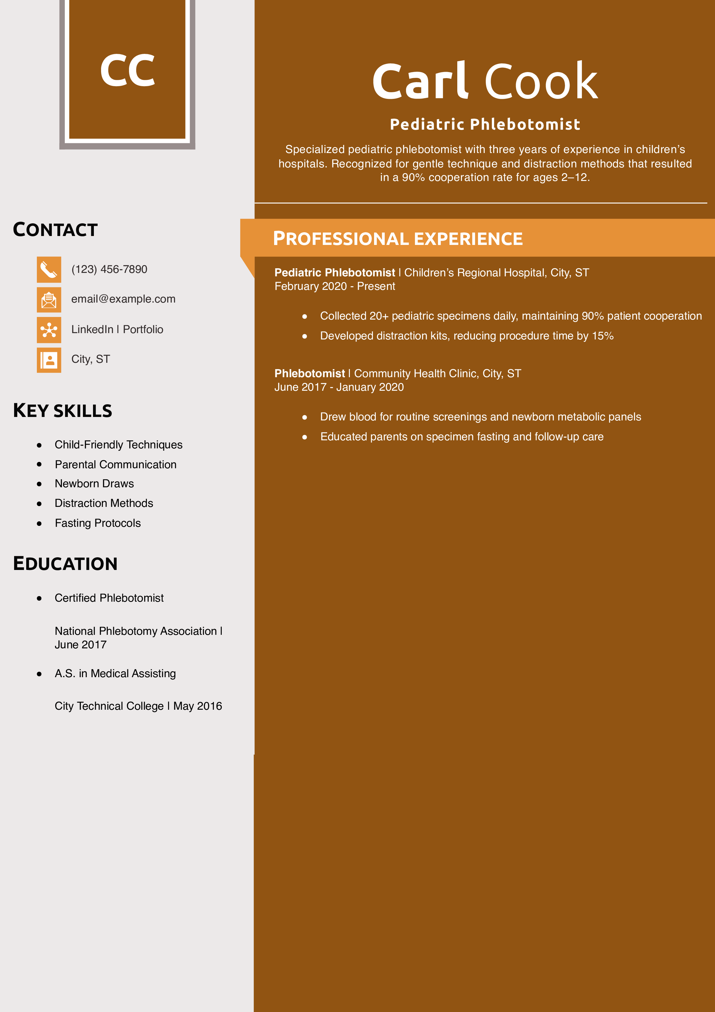Pediatric Phlebotomist Resume Example