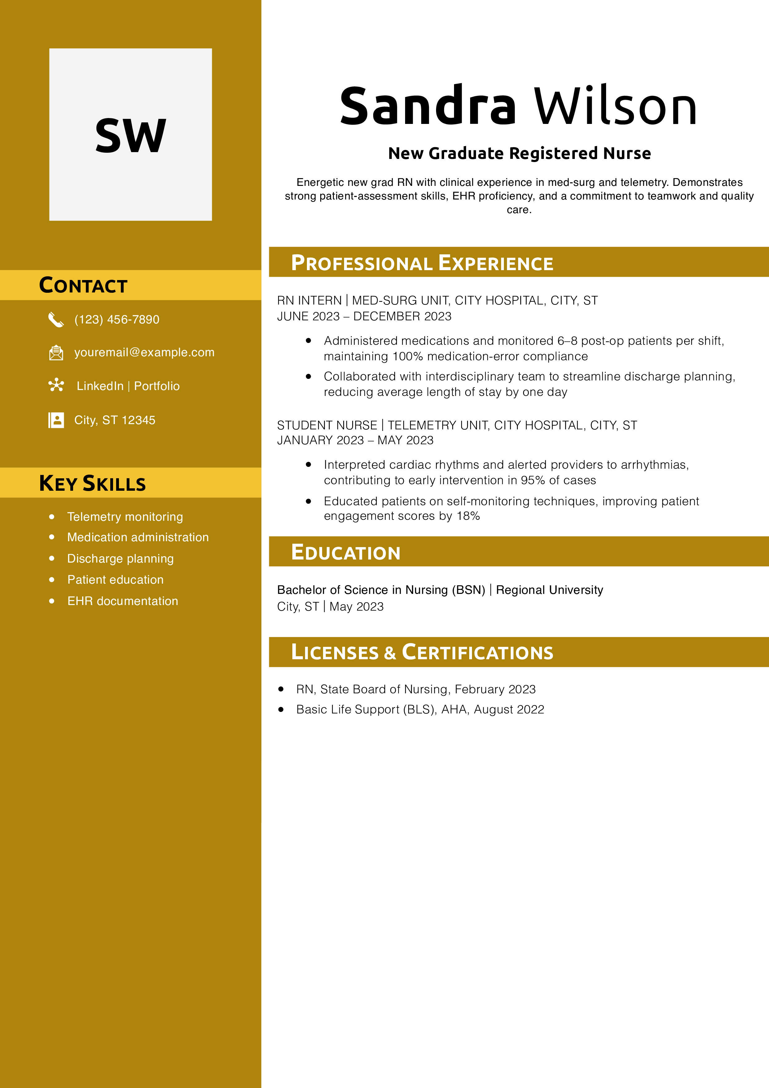 New Graduate Registered Nurse Resume Example