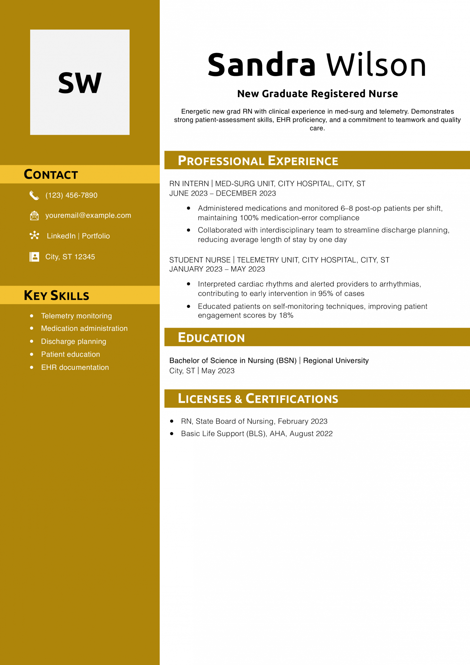 New Graduate Registered Nurse Resume Example