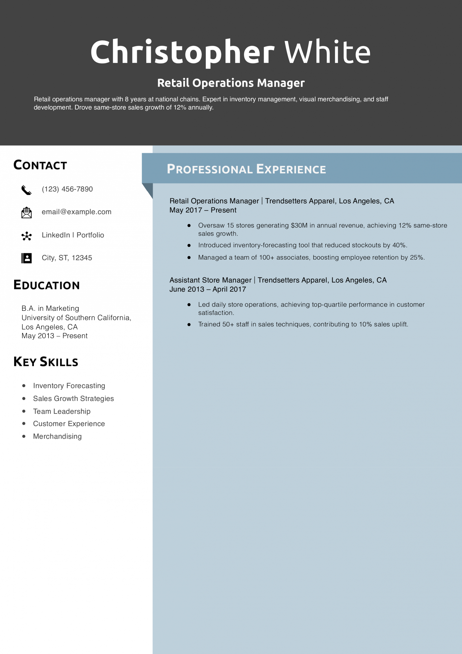Retail Operations Manager Resume Example