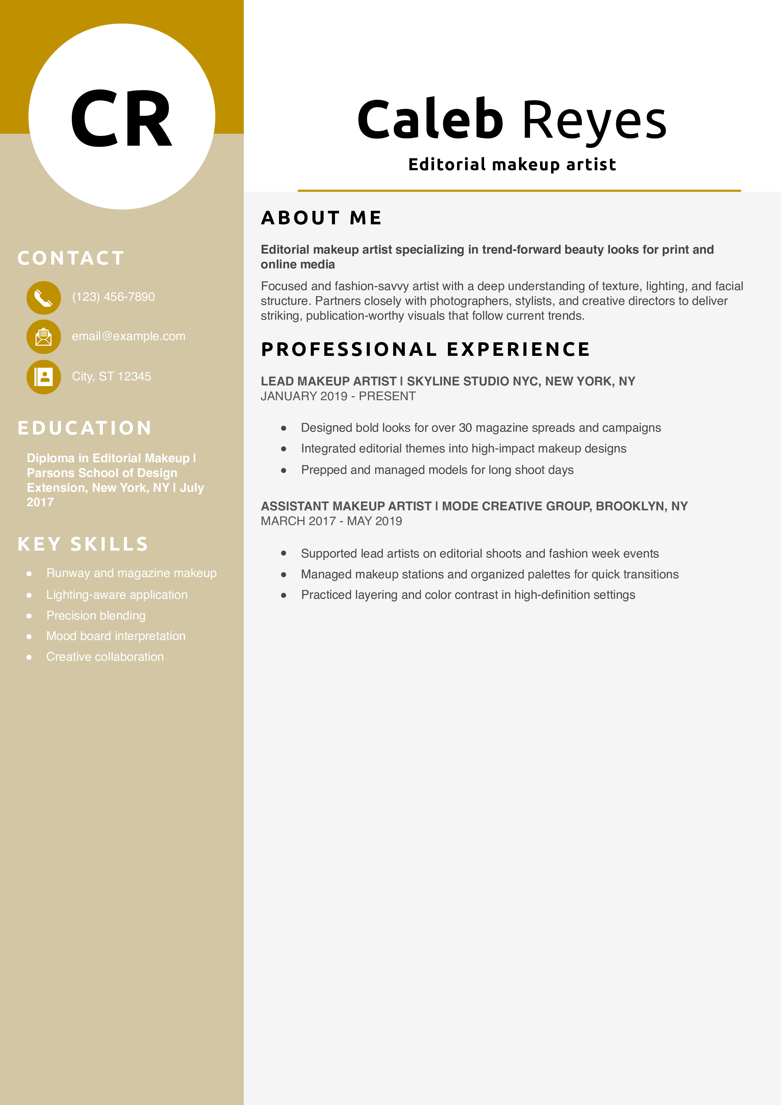 Editorial makeup artist resume example