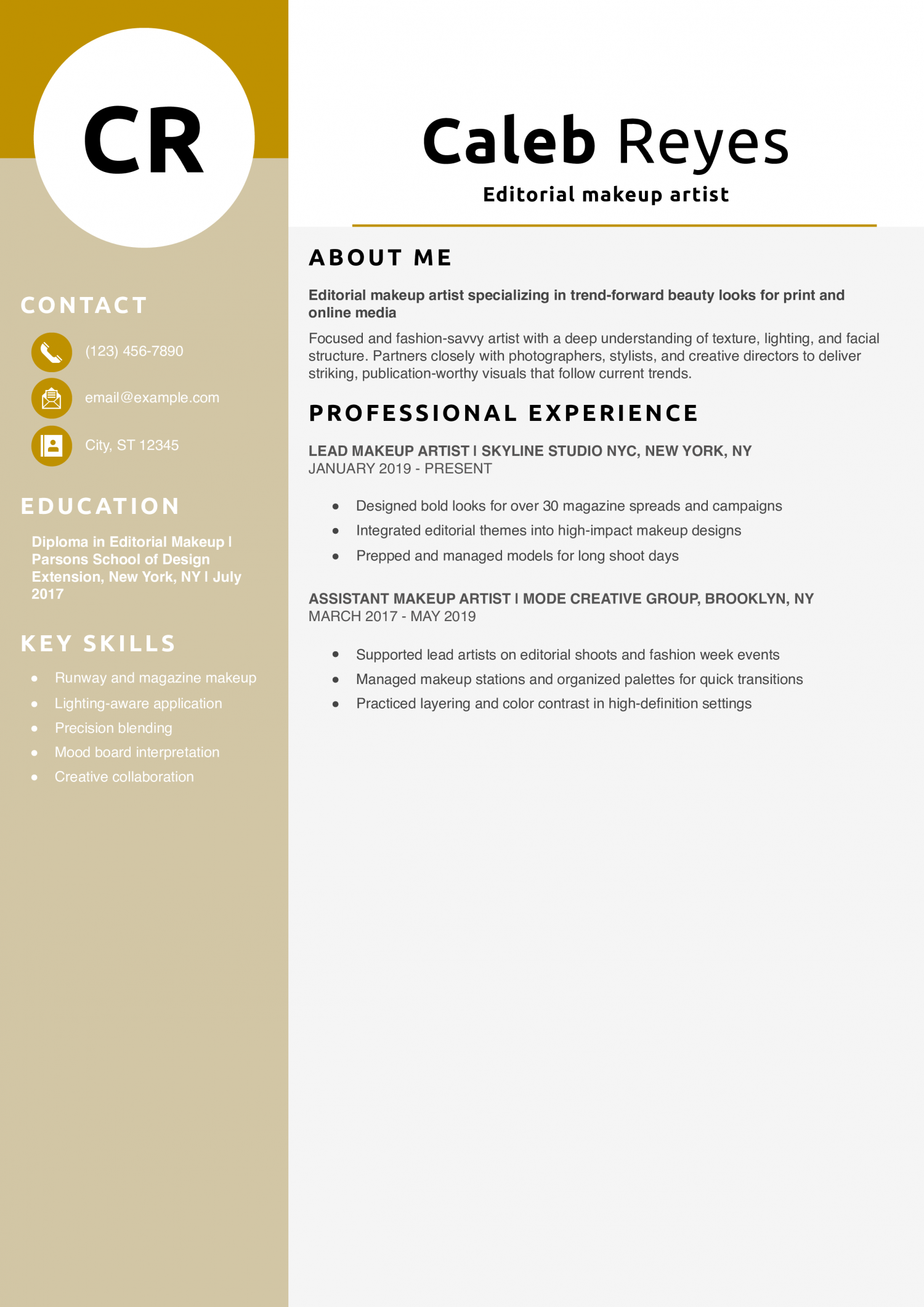 Editorial makeup artist resume example