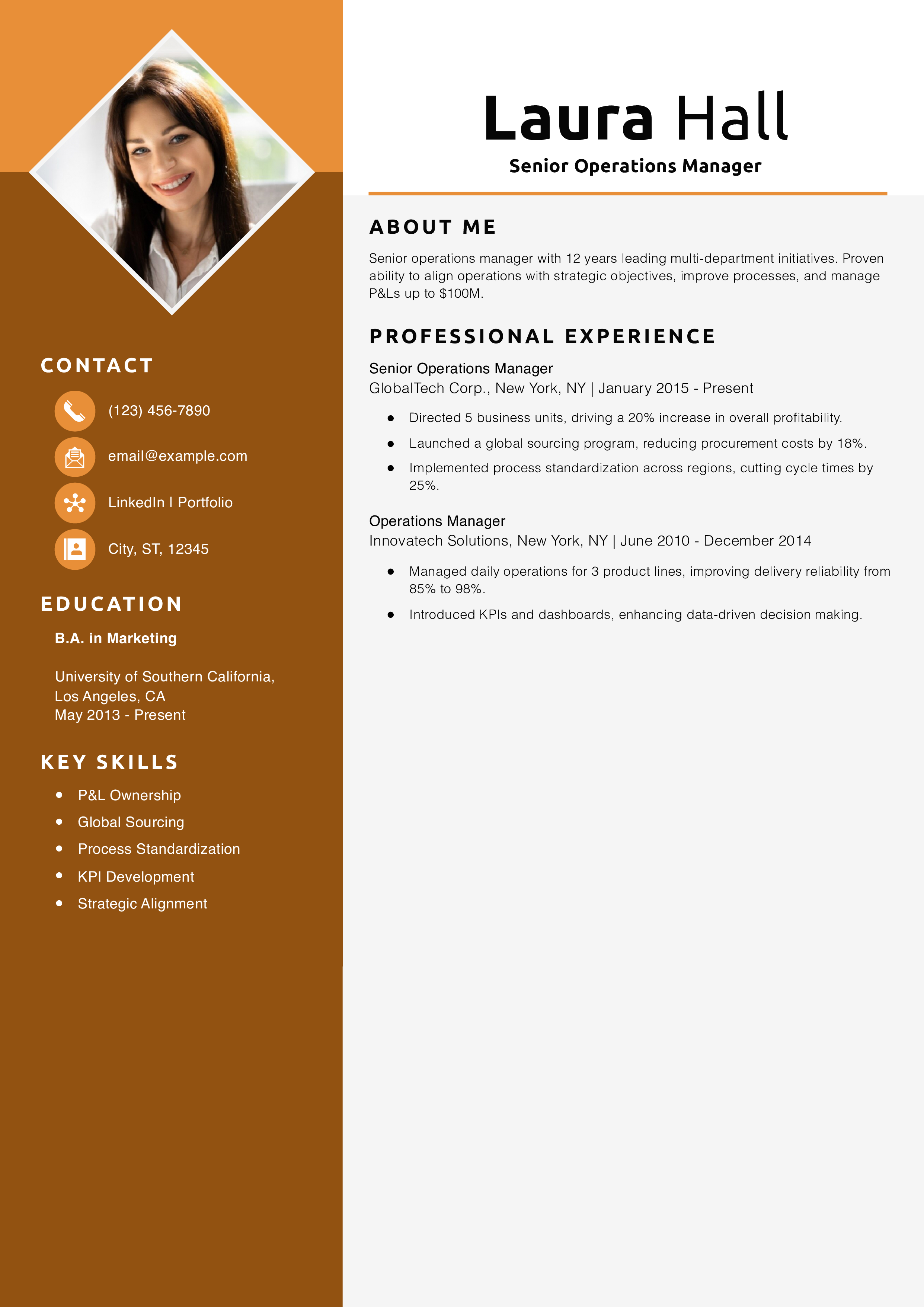 Senior Operations Manager Resume Example