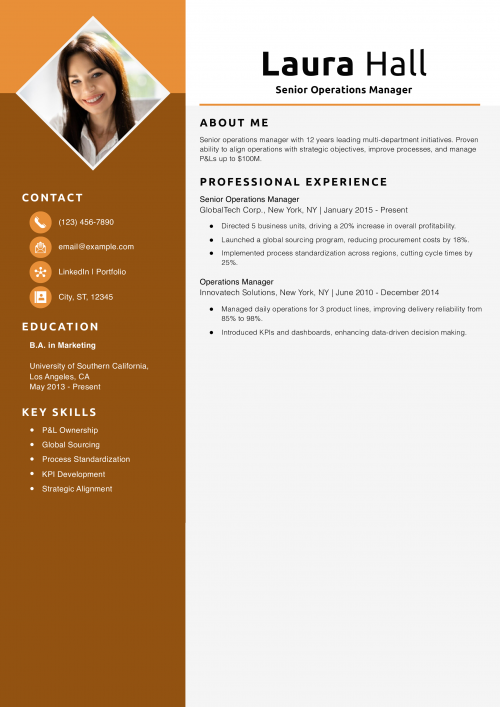 Senior Operations Manager Resume Example