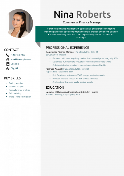 Commercial Finance Manager Resume Example