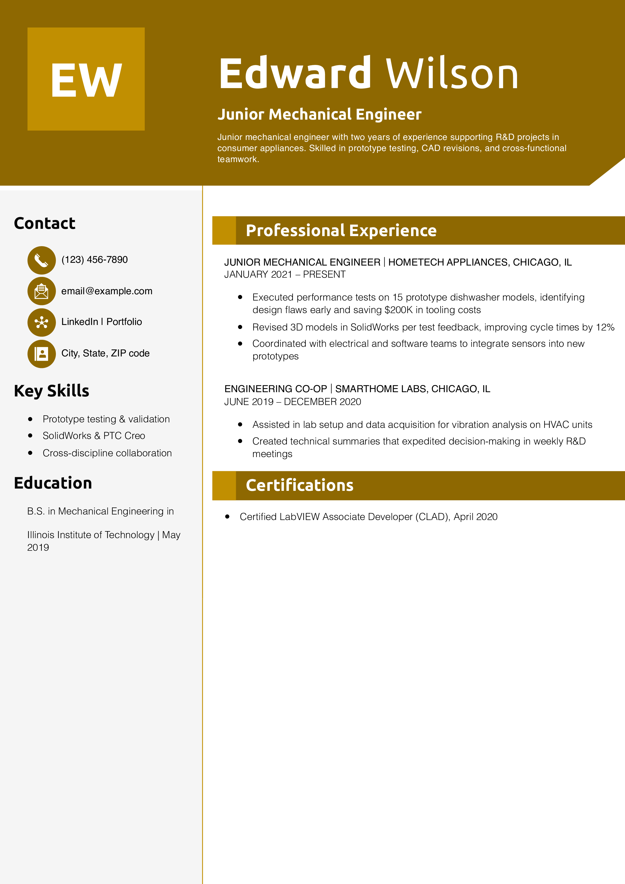 Junior Mechanical Engineer Resume Example