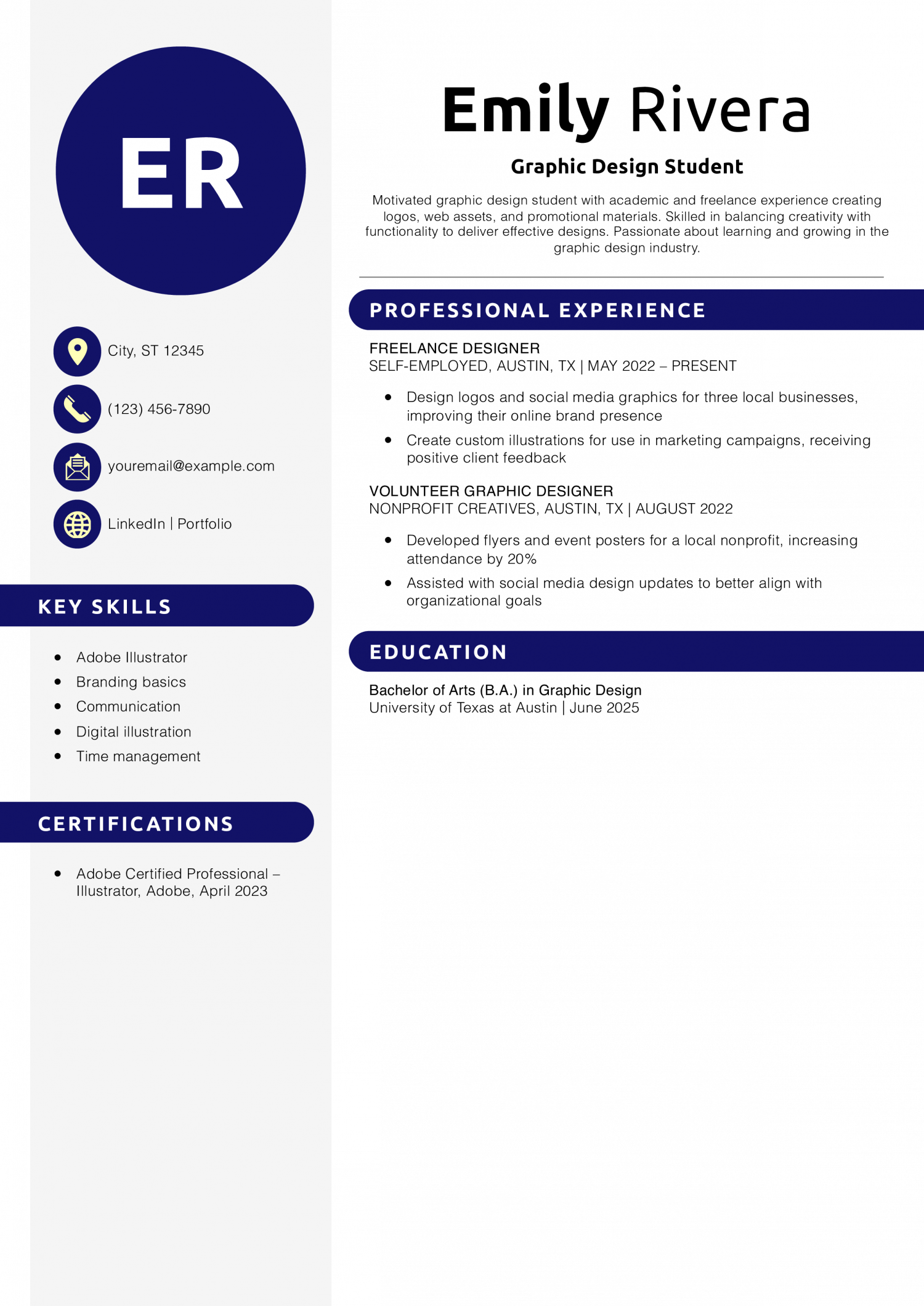 Graphic Design Student Resume Example