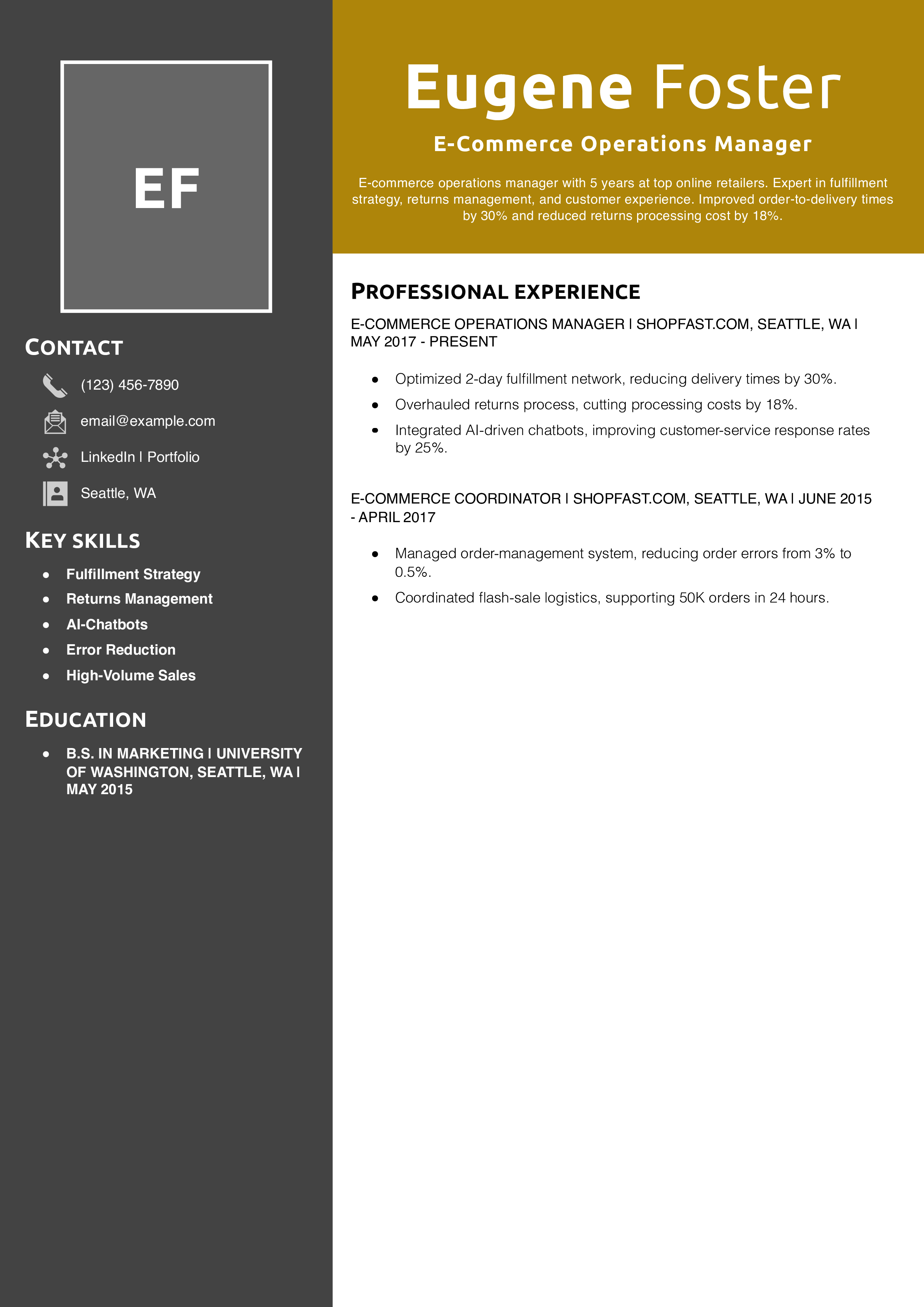 E-Commerce Operations Manager Resume Example