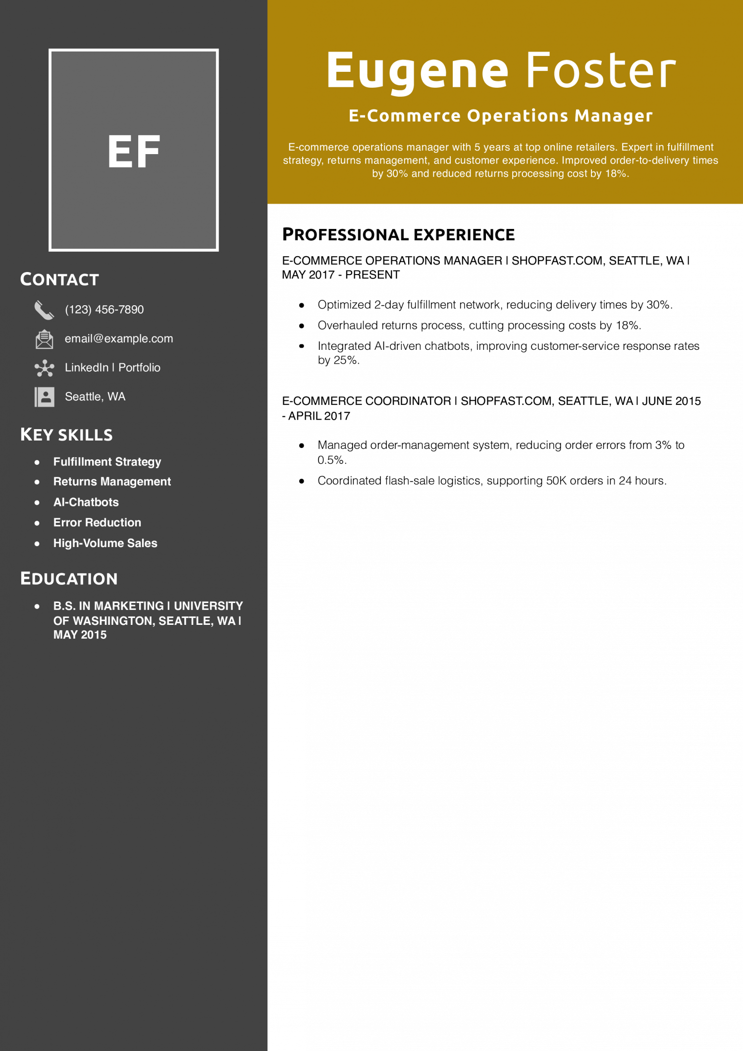 E-Commerce Operations Manager Resume Example