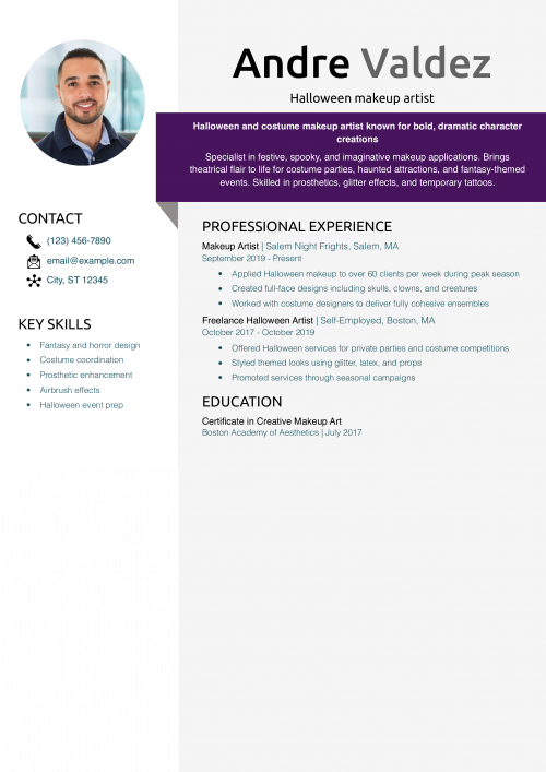 Halloween makeup artist resume example