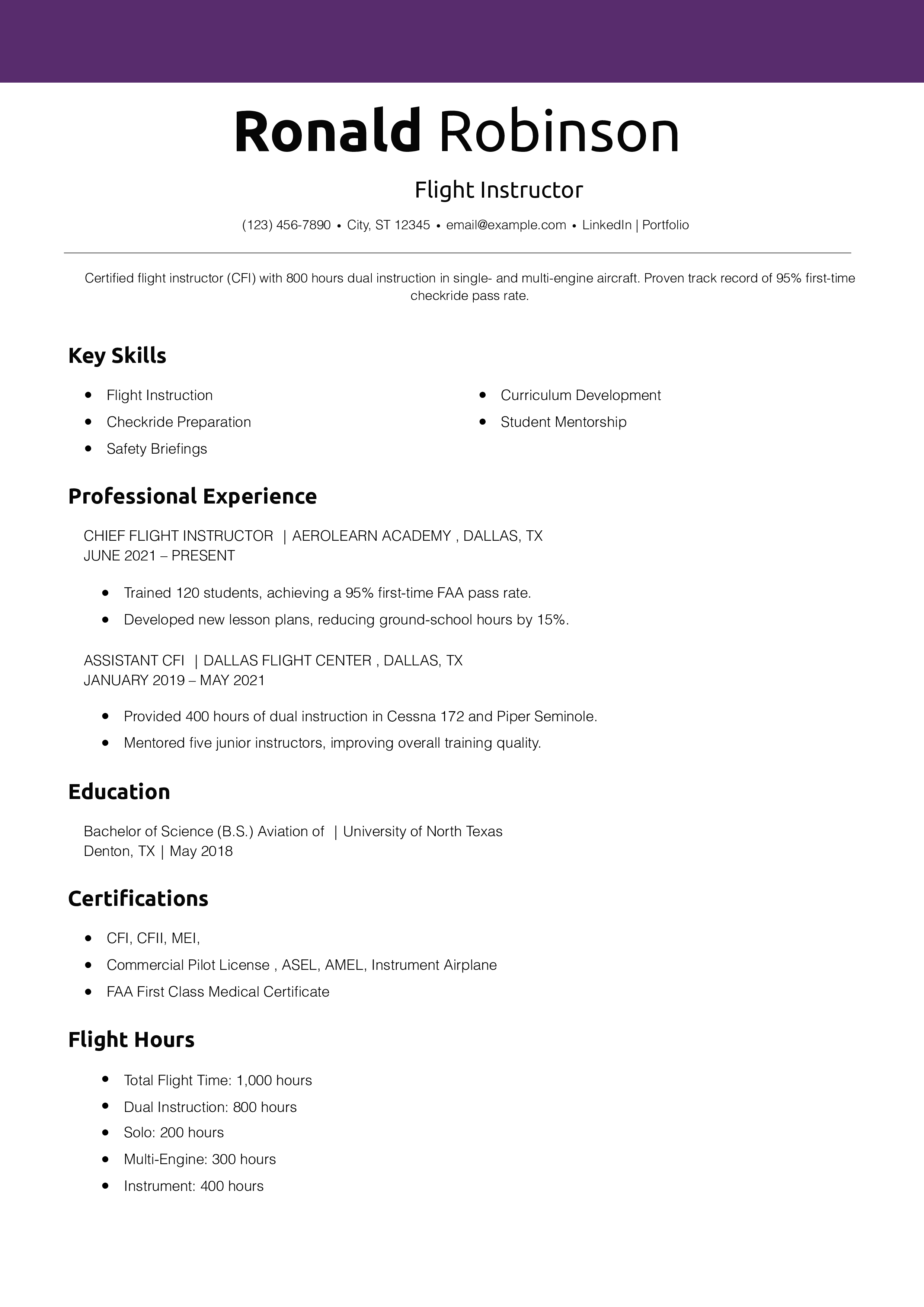 Flight Instructor Resume Example 