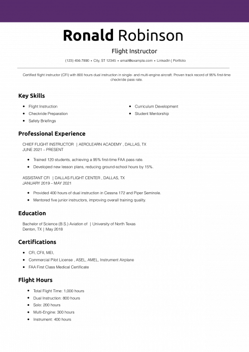 Flight Instructor Resume Example 